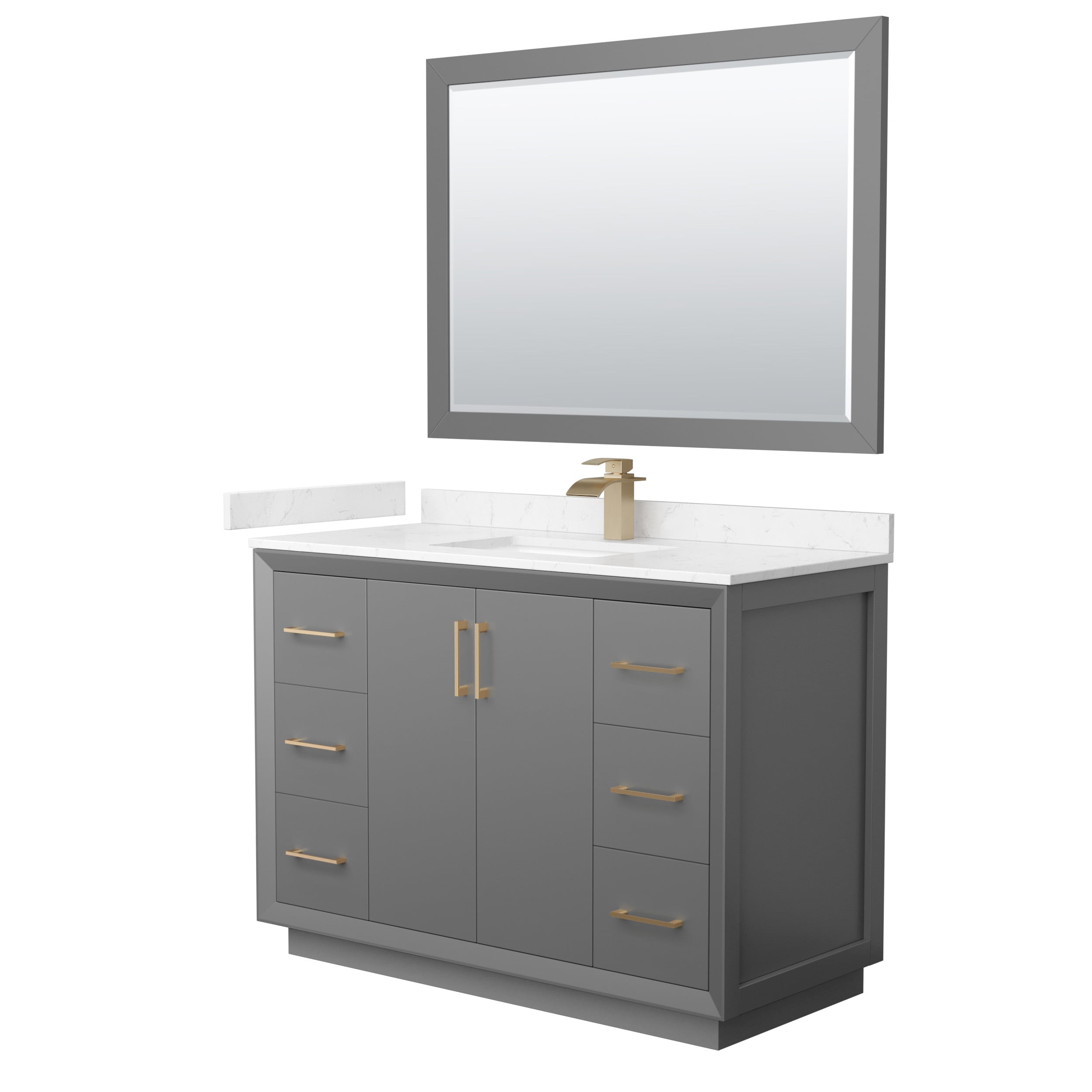 Wyndham Collection WCF414148SGZC2UNSM46 Strada 48-in Dark Gray with Satin Bronze Trim Undermount Single Sink Bathroom Vanity with Carrara Cultured Marble Top (Mirror Included)