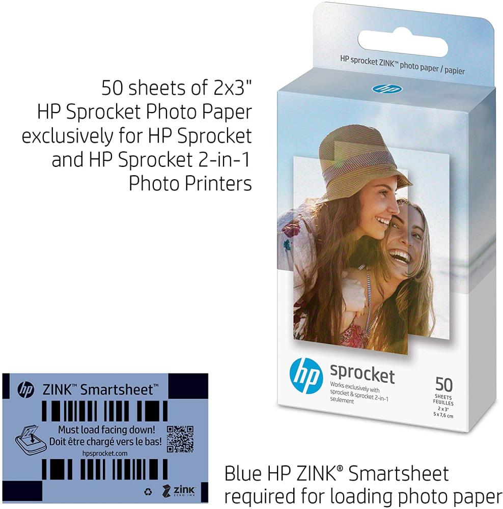 HP Sprocket 2x3-in Premium Zink Sticky Back Photo Paper (50 Sheets