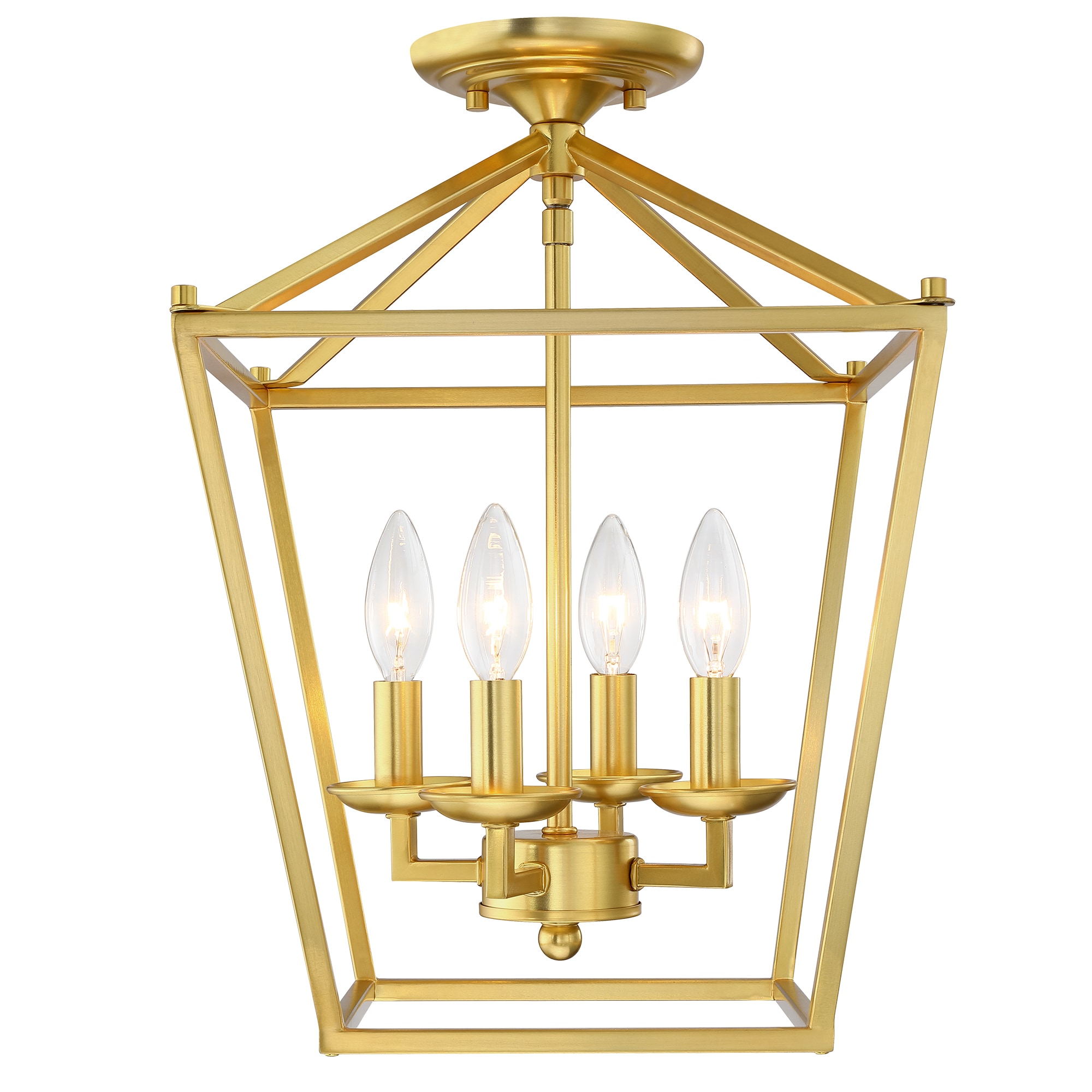 12" Gold Geometric 4-Light Pendant with Adjustable Chain