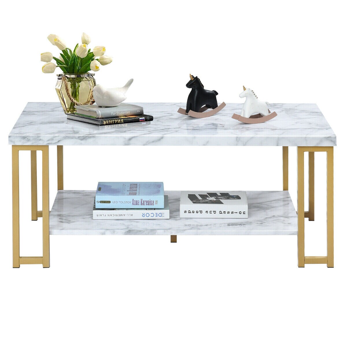 Elegant 46" Rectangular Wood and Faux Marble Coffee Table with Storage