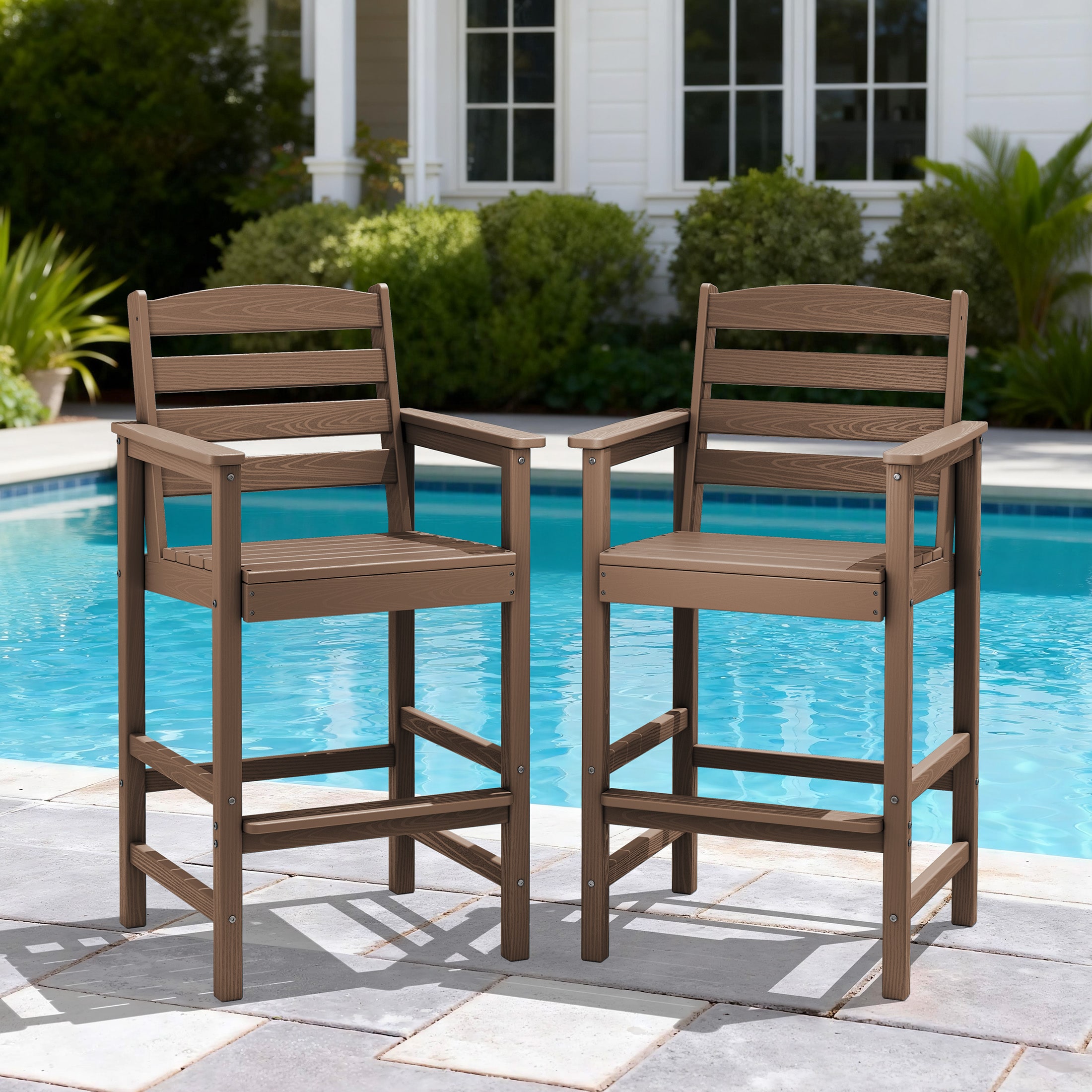 Serwall - 19.7-in W HDPE Oversize Seats Patio Tall Bar Chairs Set Of 2  2-Piece of Outdoor Bar St...