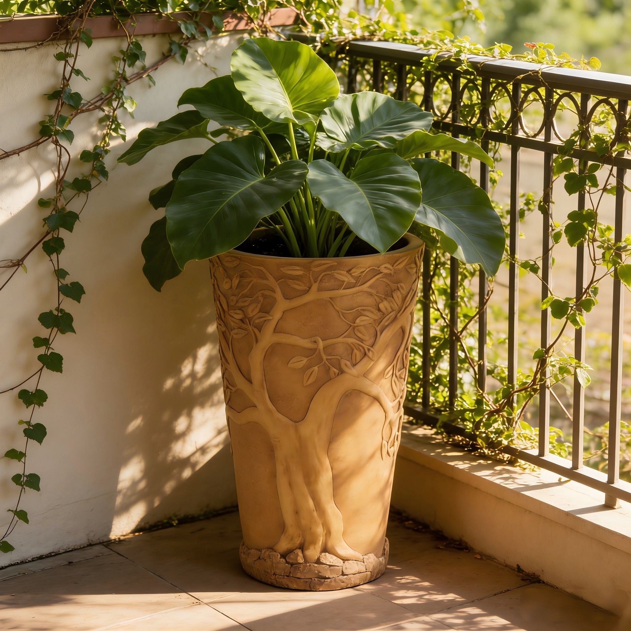 Christopher Knight Home - Tree Embossed Planter 15.3 in. L x 15.3 in. W x 25.2 in. H MGO Indoor O...