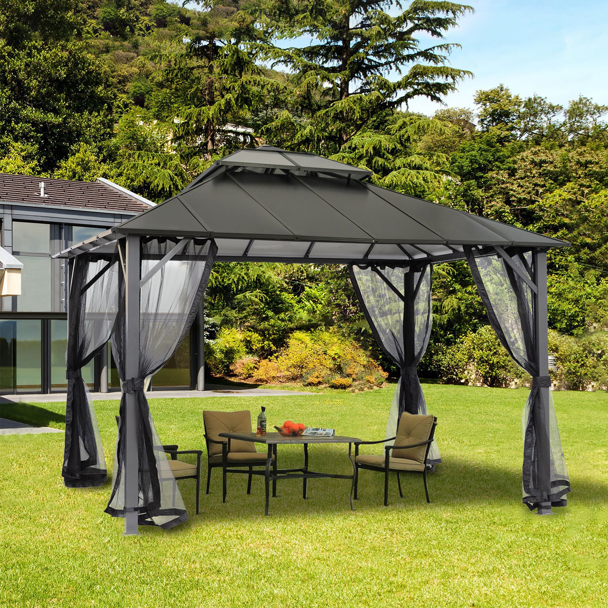 CASAINC 12-ft x 10-ft Black Metal Rectangle Grill Gazebo in the Gazebos ...