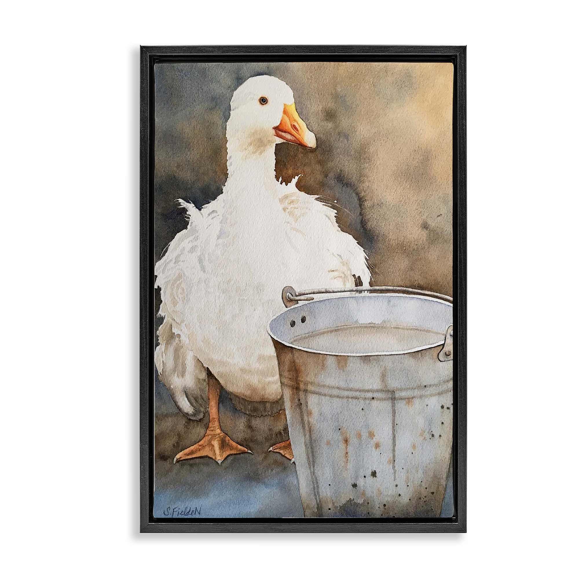 Stupell Industries BS-574-FFB-16X24 Duck and Country Pail Floating Frame design by Stephanie Fielden