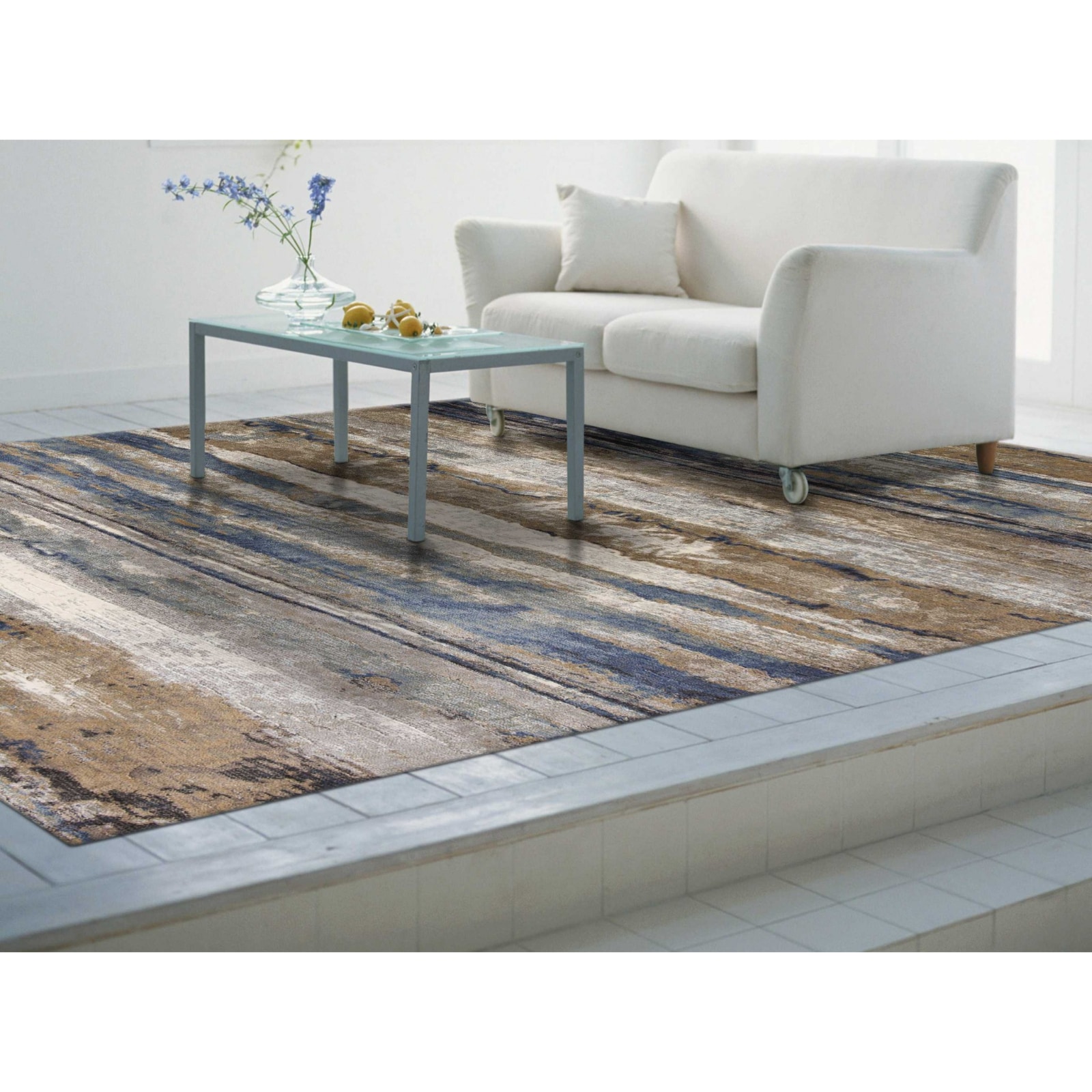 HomeRoots 352903 Bernadette 5 X 8 (ft) Rag Ivory Blue Indoor Geode Area Rug