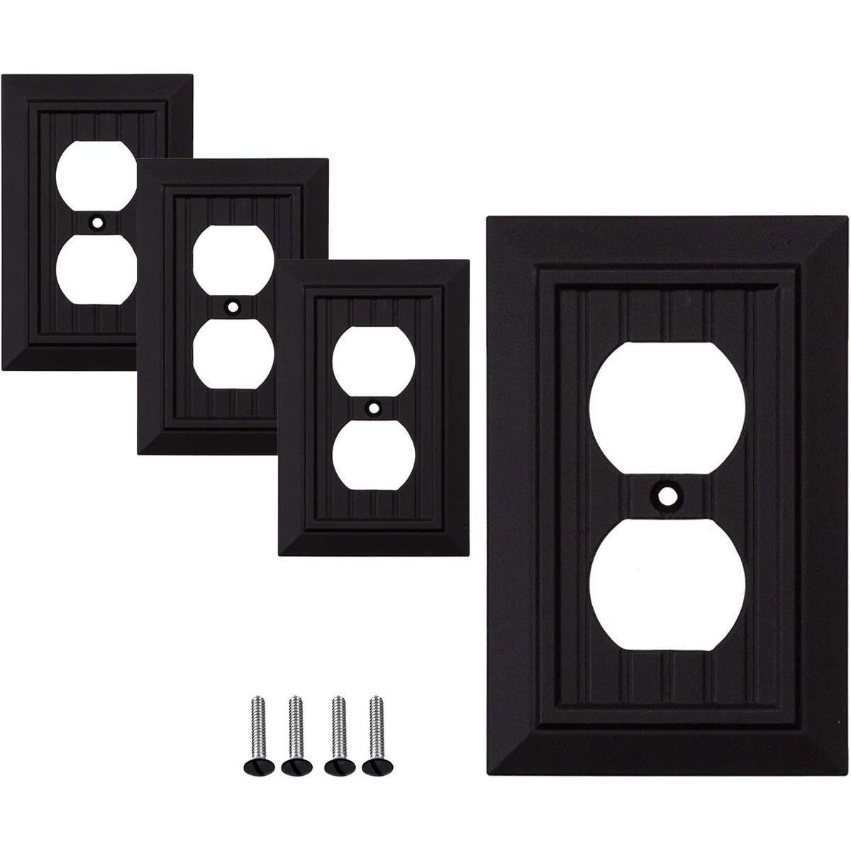 Jokupey  4 Pack Bamboo Wall Plates 1 Gang Toggle Switch Cover Black Finish for Outlet and Switch