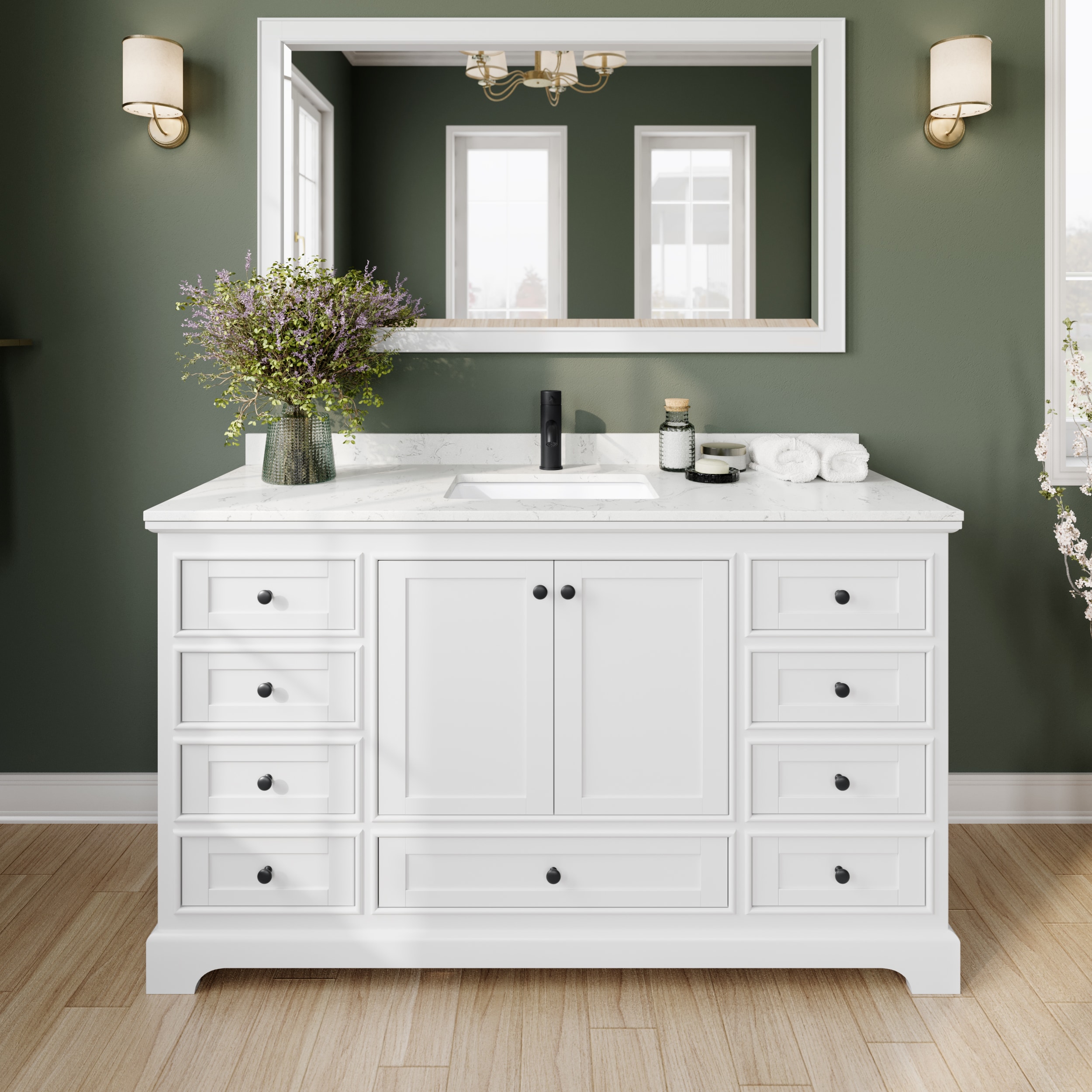 Wyndham Collection WCS202060SWBC2UNSMXX Deborah 60-in White with Matte Black Trim Undermount Single Sink Bathroom Vanity with Carrara Cultured Marble Cultured Marble Top