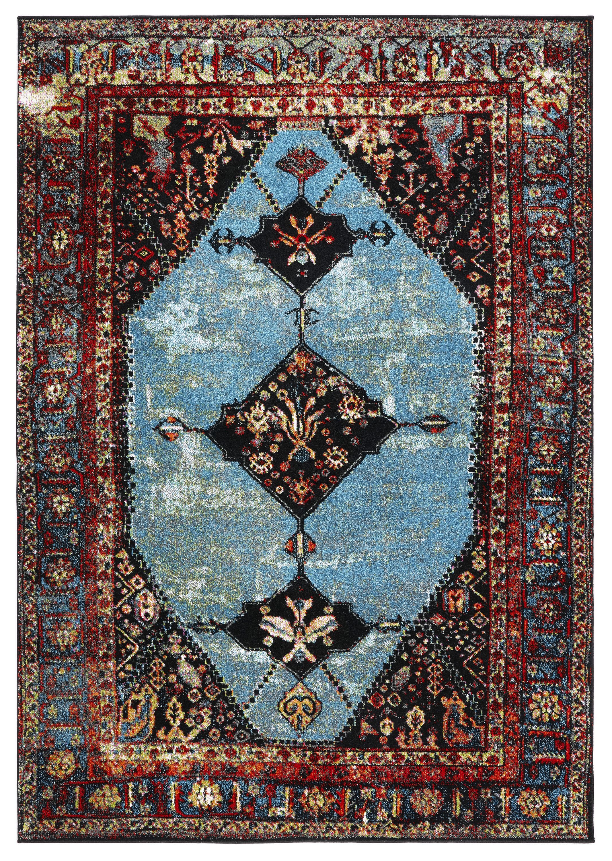 Safavieh VTH217Q-5 Vintage Hamadan Bidjar 5 x 8 (ft) Loomed Polypropylene Red/Light Blue Rectangular Indoor Floral/Botanical Global Area rug