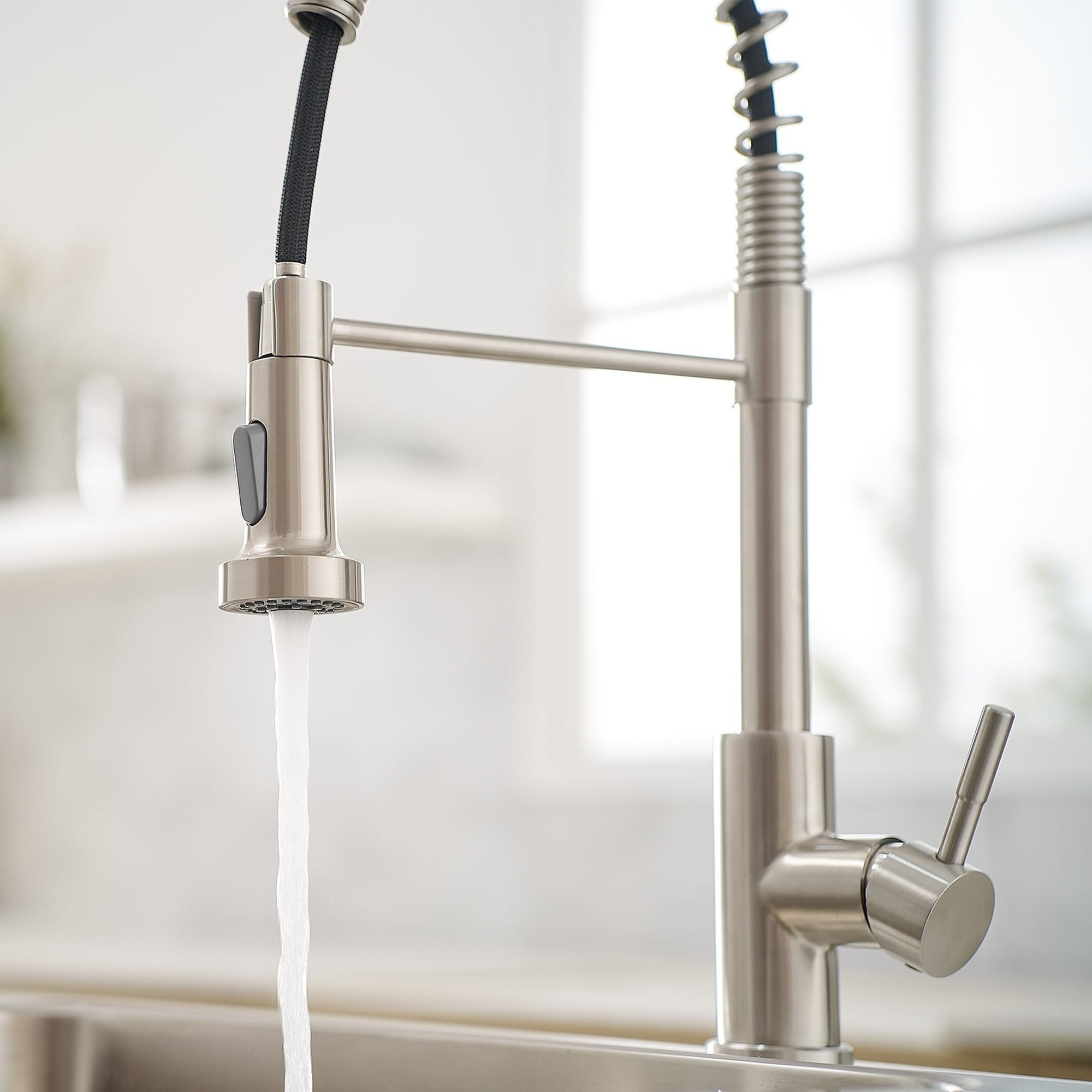 IAK Brushed Nickel Commercial Kitchen Faucet with Pull Out Sprayer and Single Lever Handle
