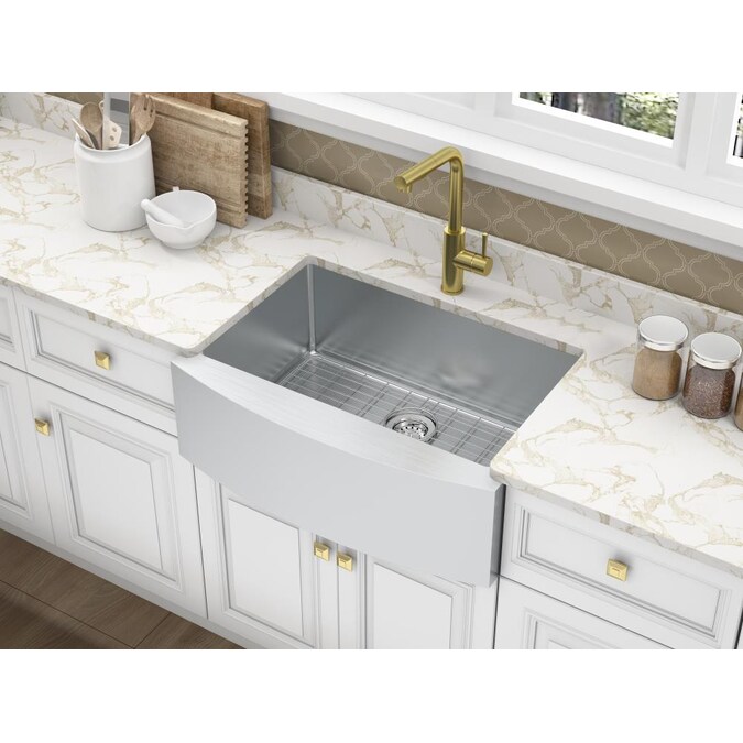 Cmi Parketon Farmhouse Apron Front 30 In X 21 In Satin Single Bowl Kitchen Sink In The Kitchen Sinks Department At Lowes Com