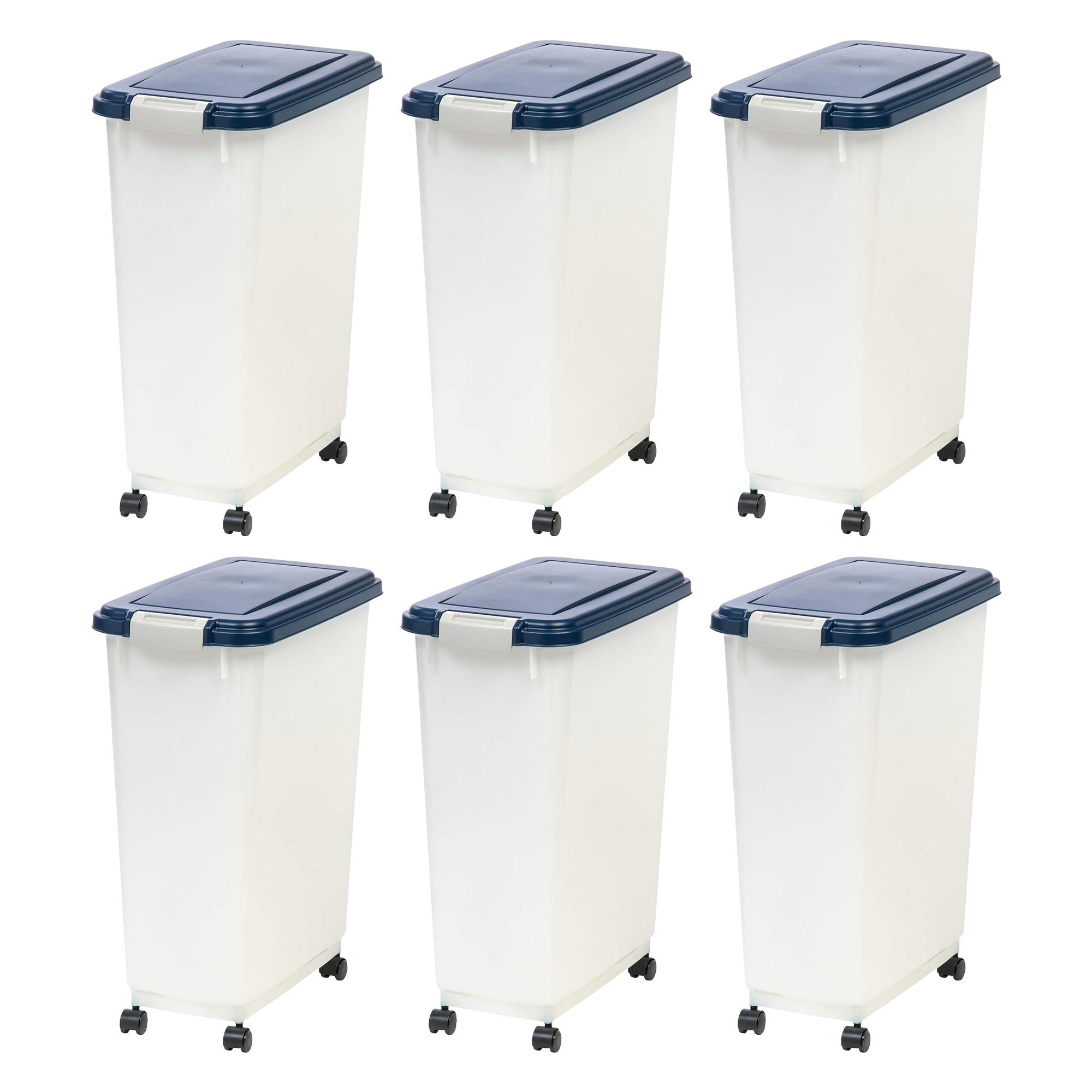 IRIS USA  Pet Food Storage Container Airtight Rolling Bin 38 lbs Navy 6 Pack