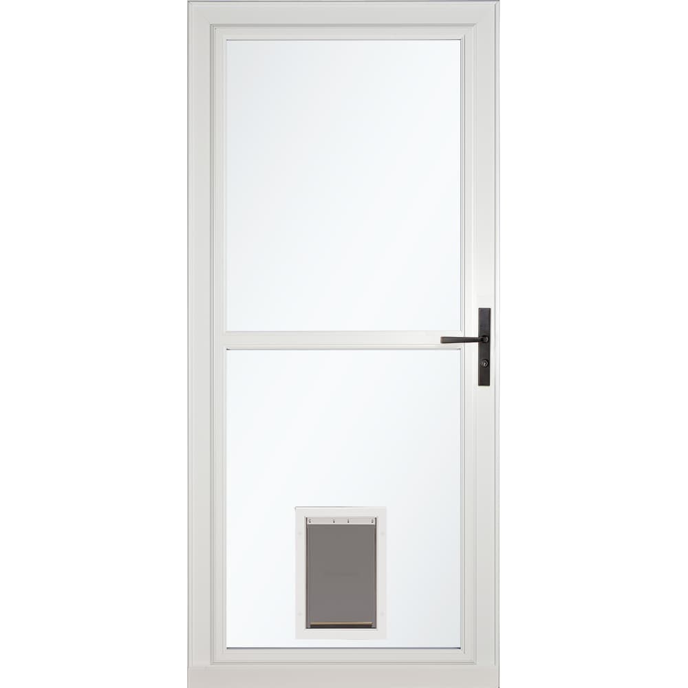 Tradewinds Selection Pet Door 32-in x 81-in White Full-view Retractable Screen Aluminum Storm Door with Aged Bronze Handle | - LARSON 1467903157S