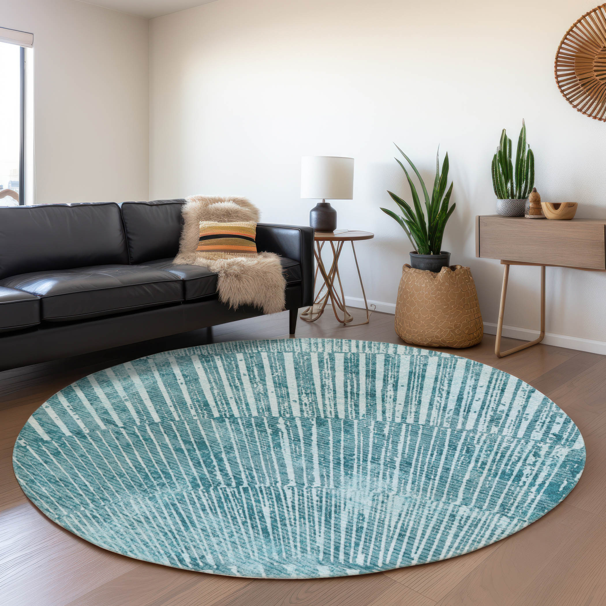 Addison Rugs ACN542TE8RO Chantille ACN542TE 8 x 8 (ft) Polyester Teal Round Indoor/Outdoor Stripe Machine washable Area rug