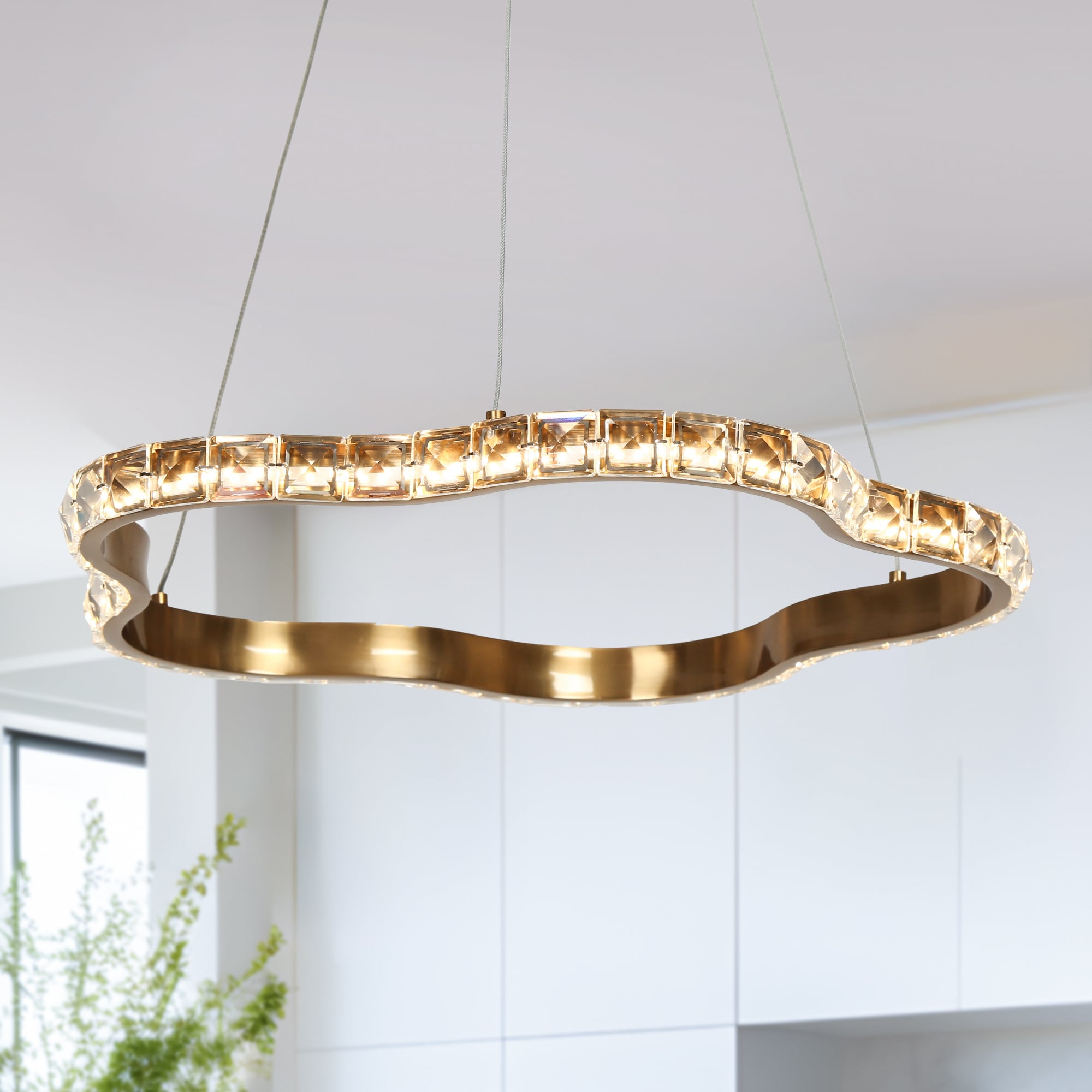 LNC HA05109A Deslumbrante 1 -Light Polished Brass Modern/contemporary Integrated LED Crystal For Use in Bedrooms, Dining Rooms, Foyers, Kitchens, Living Rooms Chandelier