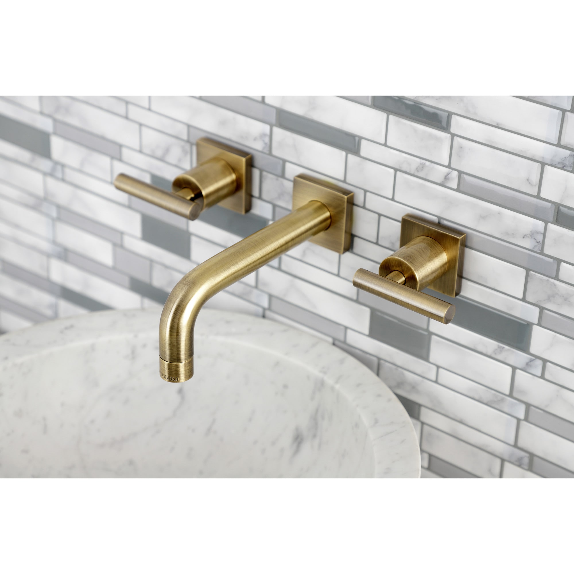 Kingston Brass WLKS6123CML Manhattan Antique brass Wall-mount 2-handle Low-arc Residential Handle Bathroom Sink Faucet