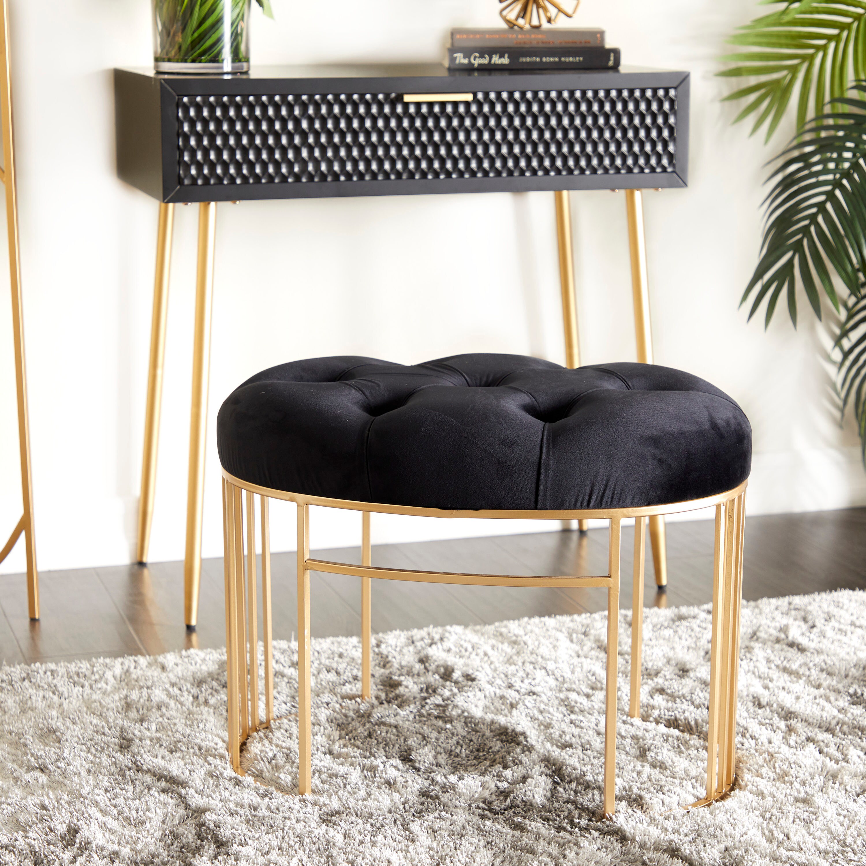 Black velvet vanity discount stool