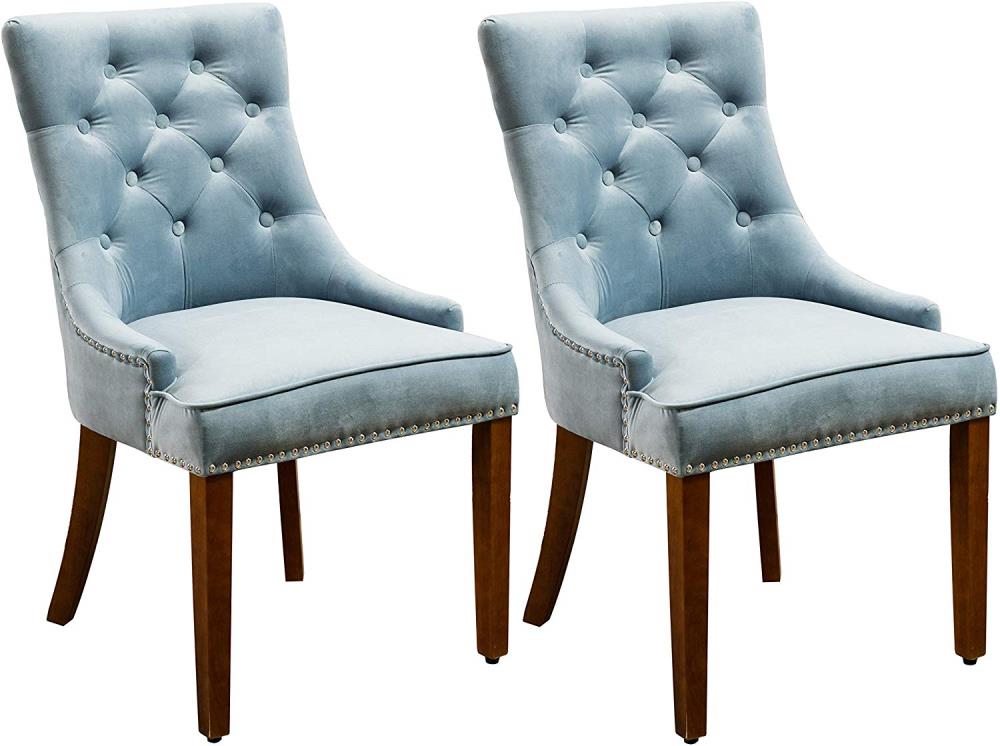 Clihome Set Of 2 Zb Dining Chair, Sky Blue Velvet Dining Chairs