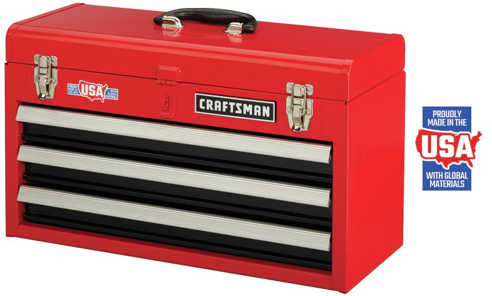 CRAFTSMAN Portable Tool Box 20.5in 3Drawer Red Steel Lockable Tool