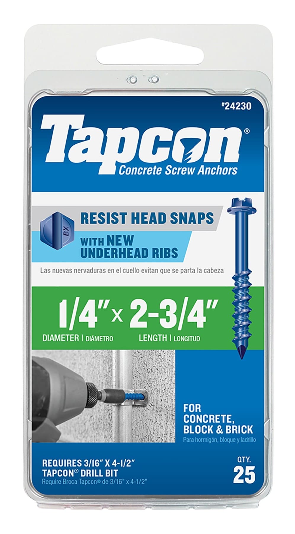 Tapcon 24230 1/4-in x 2-3/4-in Concrete Screws Anchors 25 -Pack
