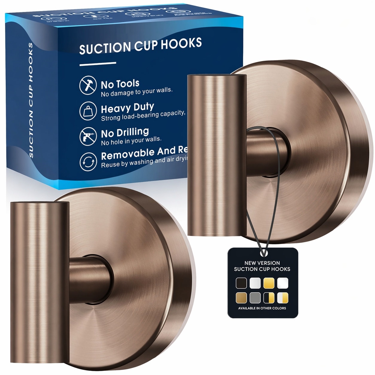 Aoibox  Heavy Duty Suction Cup Hooks for Shower No Drill Wall Mount Towel Hooks Tile 2 Pack Champagne Bronze
