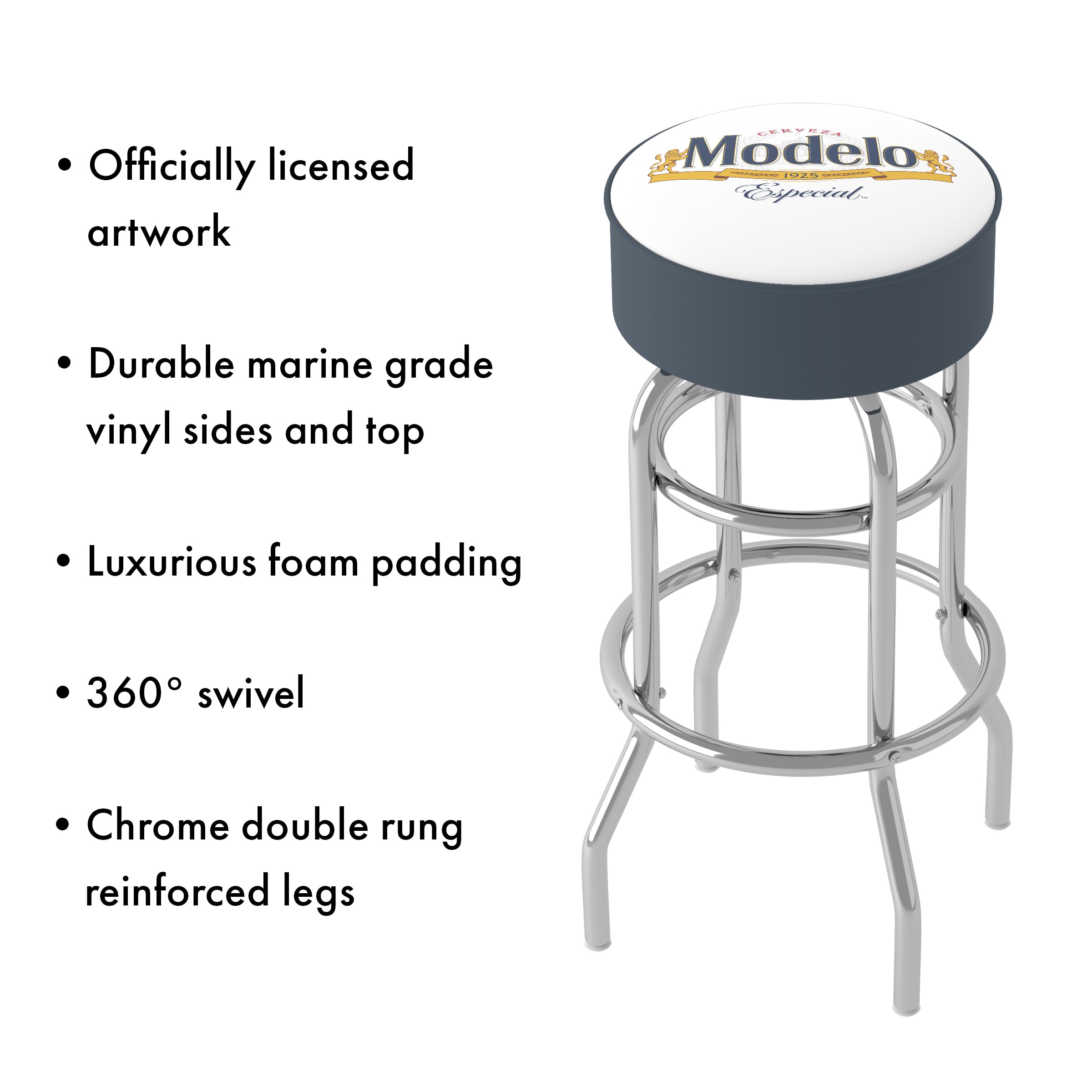 Modelo White and Blue Swivel Metal Bar Stool