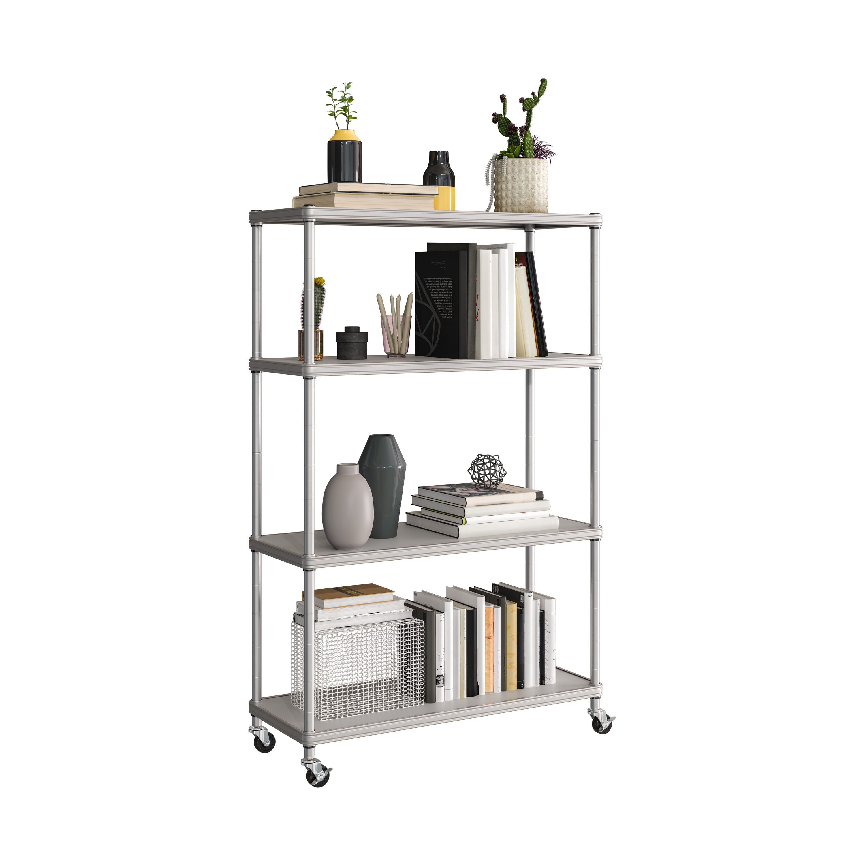 Seville Classics 36-in W x 14-in D x 56.5-in H 4 -Tier Heavy Duty Silver Metal Steel Wire Utility Shelving Unit