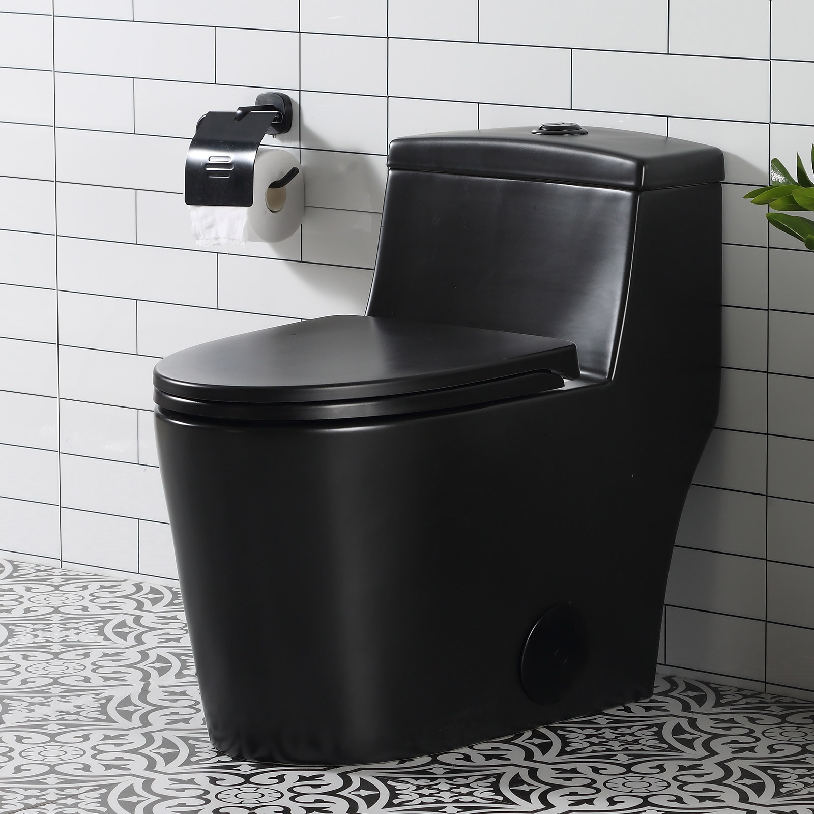 HOROW Toilets Black Elongated Standard height 12-in Rough-In 1.28 or .8 GPF (4.85 LPF or 3.03 LPF) Dual Flush Soft Close 1-piece Toilet