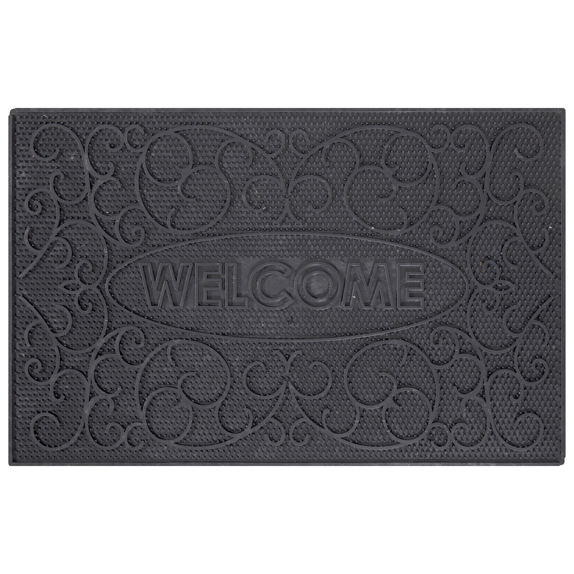 Ottomanson RD6019-18X28 2-ft x 3-ft Black Rubber Rectangular Indoor or outdoor Decorative Welcome Door mat