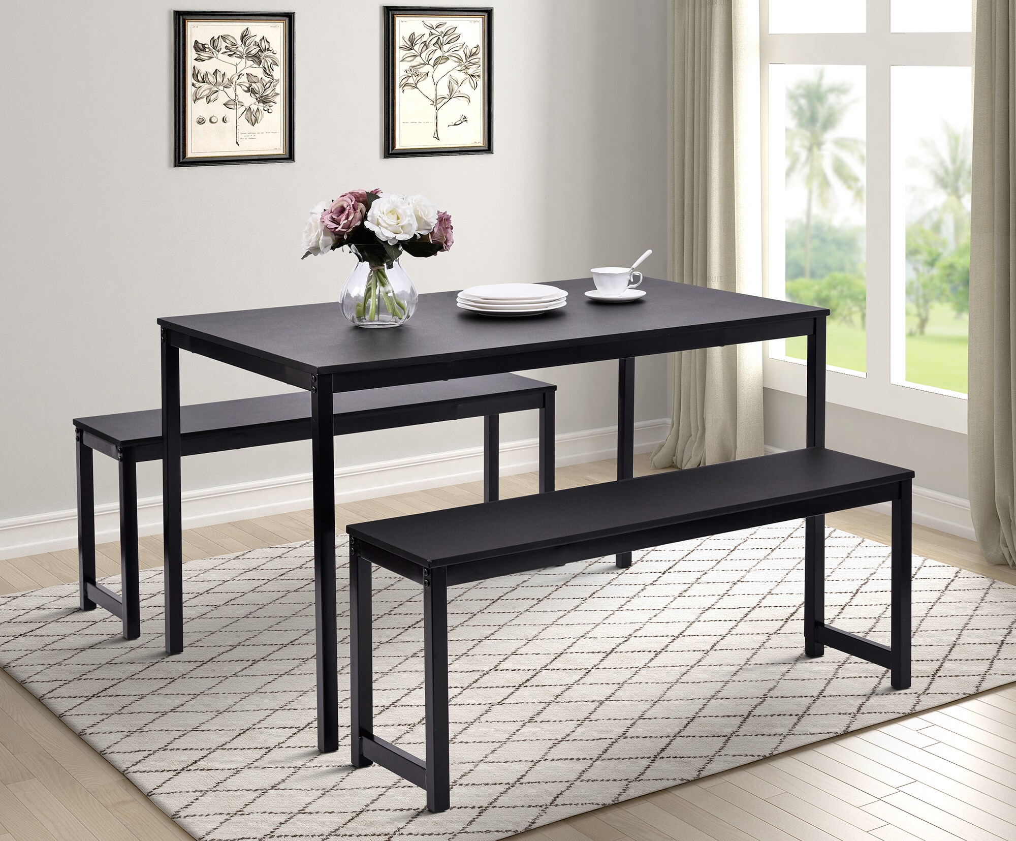 CASAINC BH-300AAB Black Contemporary/Modern Dining Room Set with Rectangular Table (Seats 4)