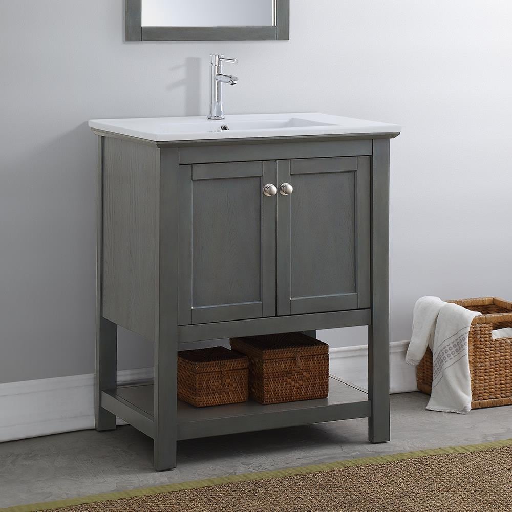Manchester 30" Gray Solid Wood Freestanding Vanity with Ceramic Sink
