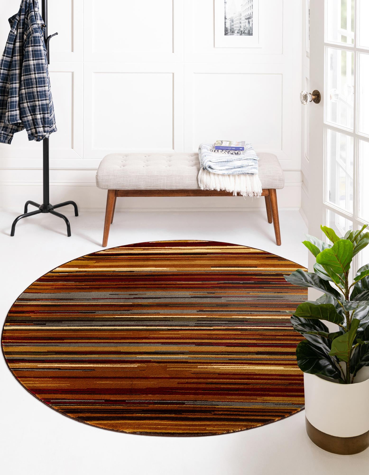 6' 1" Round Multicolor Synthetic Abstract Area Rug