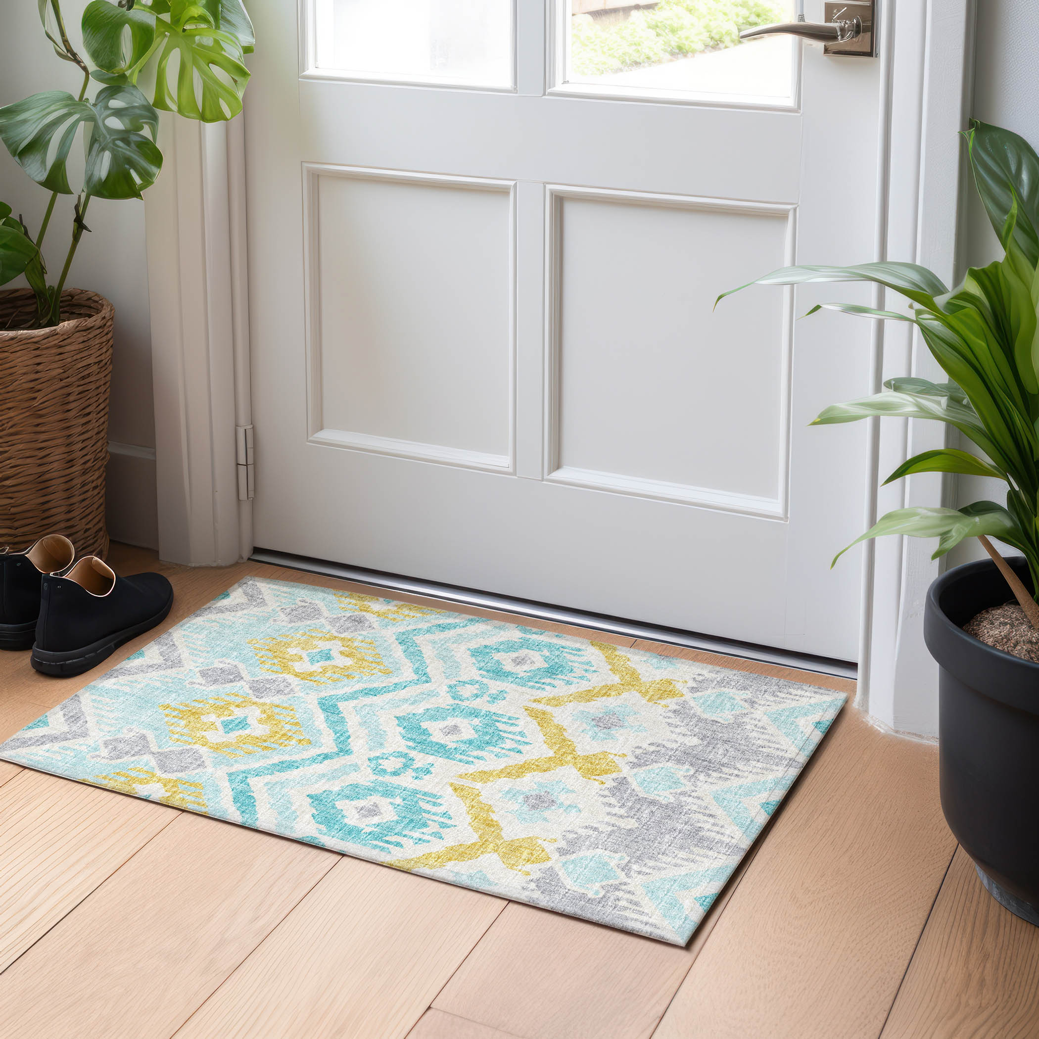 Addison Rugs AMF108AQ20X30 Mayfield AMF108AQ 2 x 3 (ft) Loomed Polyester Aqua Rectangular Indoor Abstract Machine washable Area rug