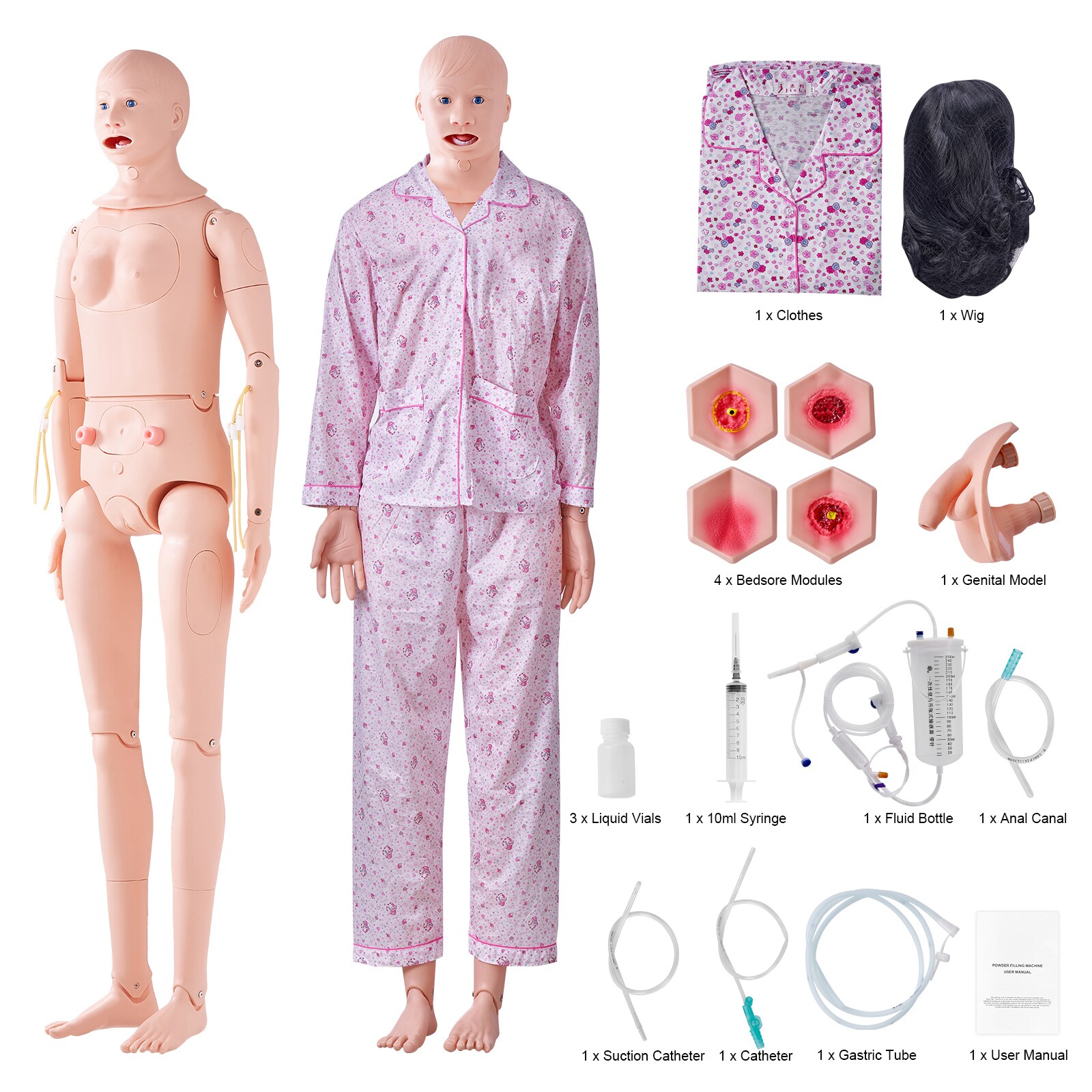 VEVOR SCHLRTMXGJHL05487V0 Nursing Training Manikin  Male/Female Life Size Demonstration Human Manikin for Nursing Training  Multifunctional Education Teaching Model  PVC Anatomical Mannequin Body Care Simulator Model