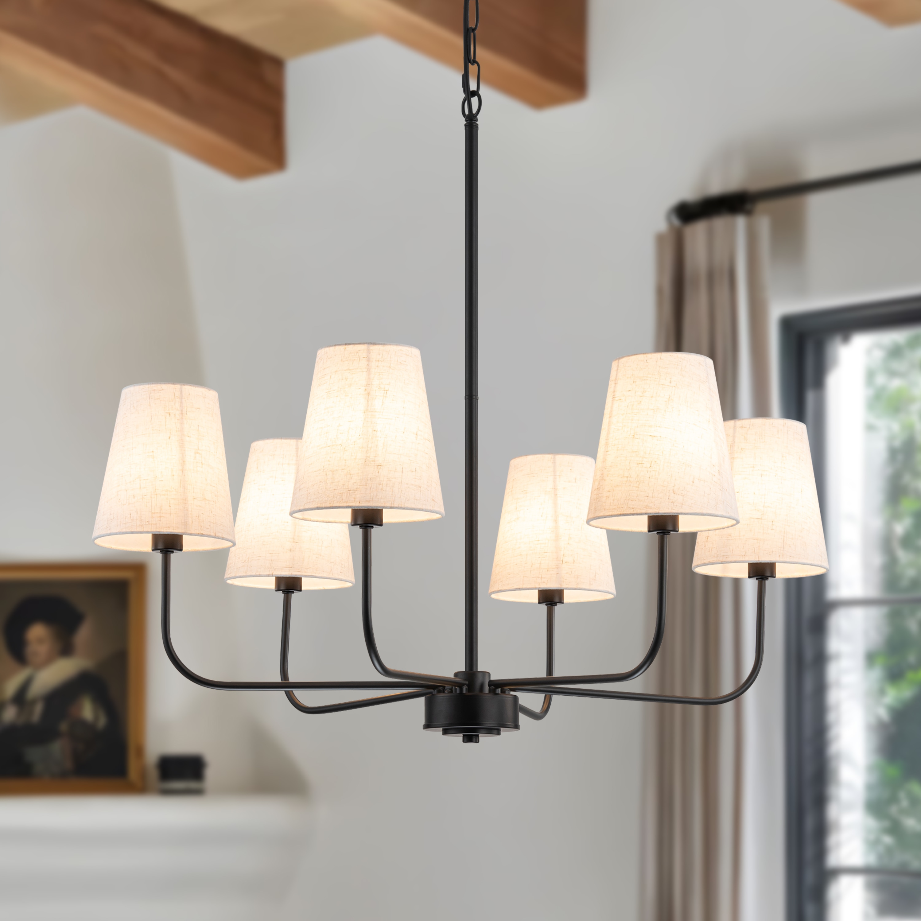 GoYeel 6 -Light Black Fabric Metal Chandelier