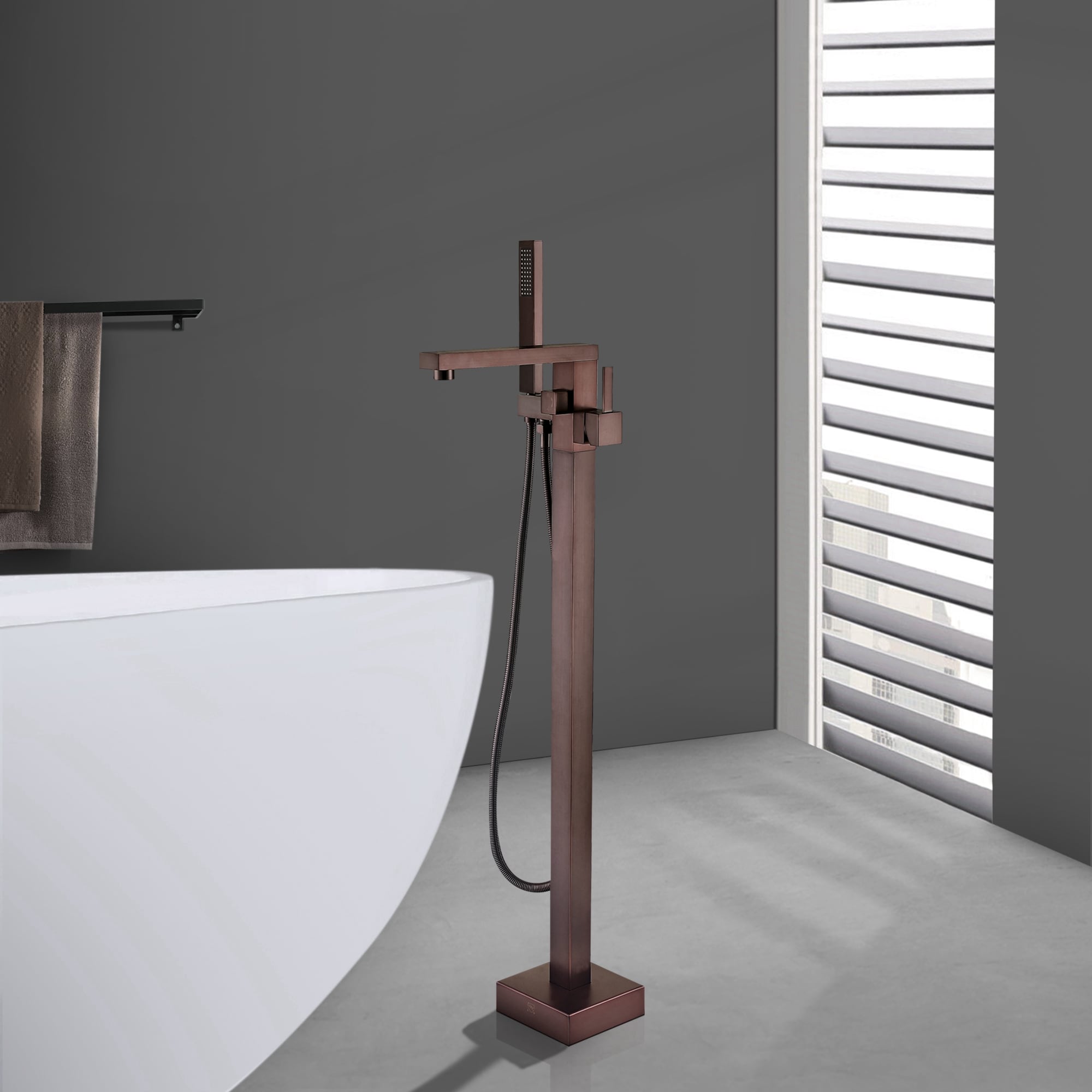 Maincraft HHK011RB Oil Rubbed Bronze 1-handle Freestanding High-arc Bathtub Faucet with Hand Shower