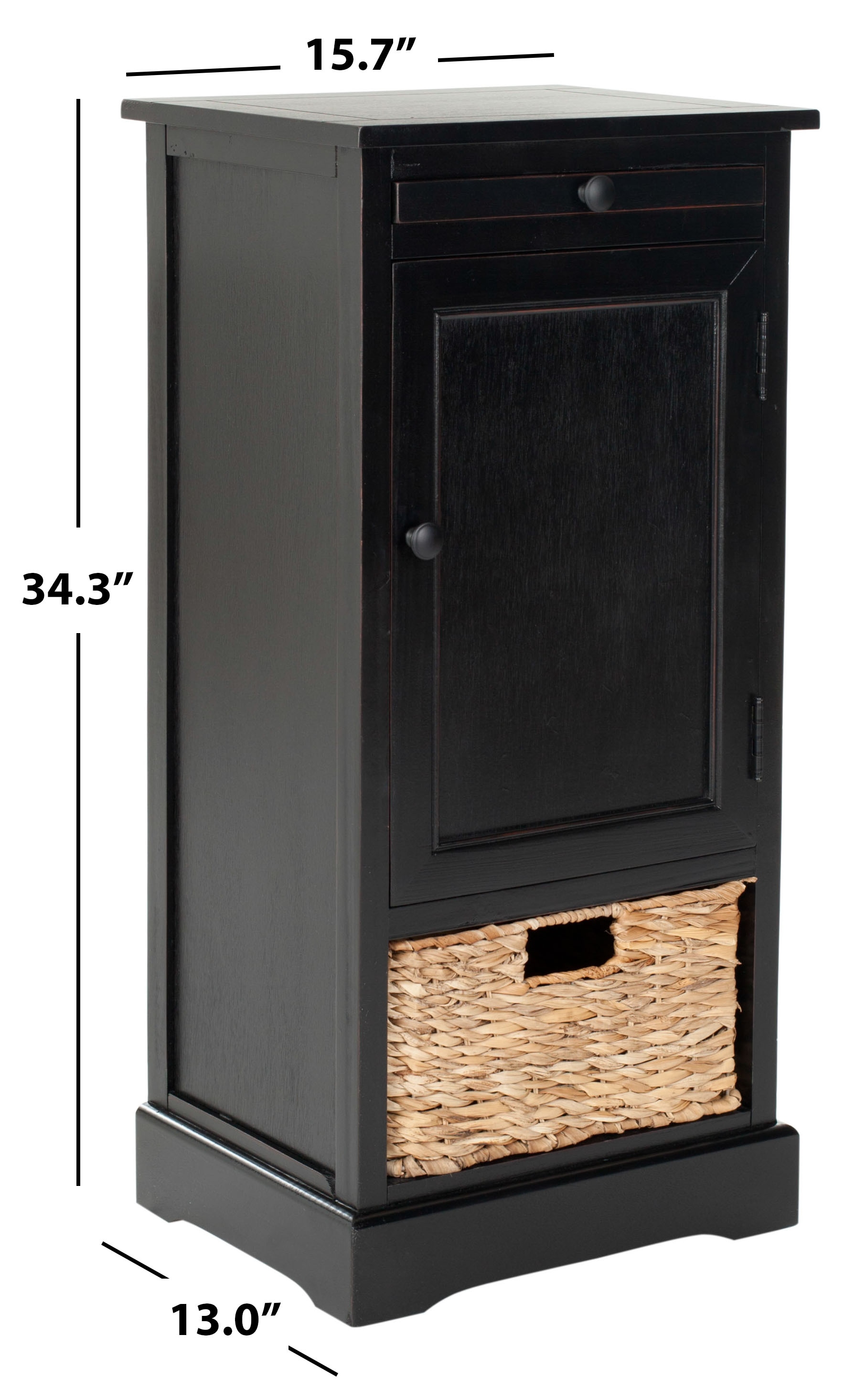 Raven Distressed Black Tall Transitional Storage Unit with Pull-Out Basket