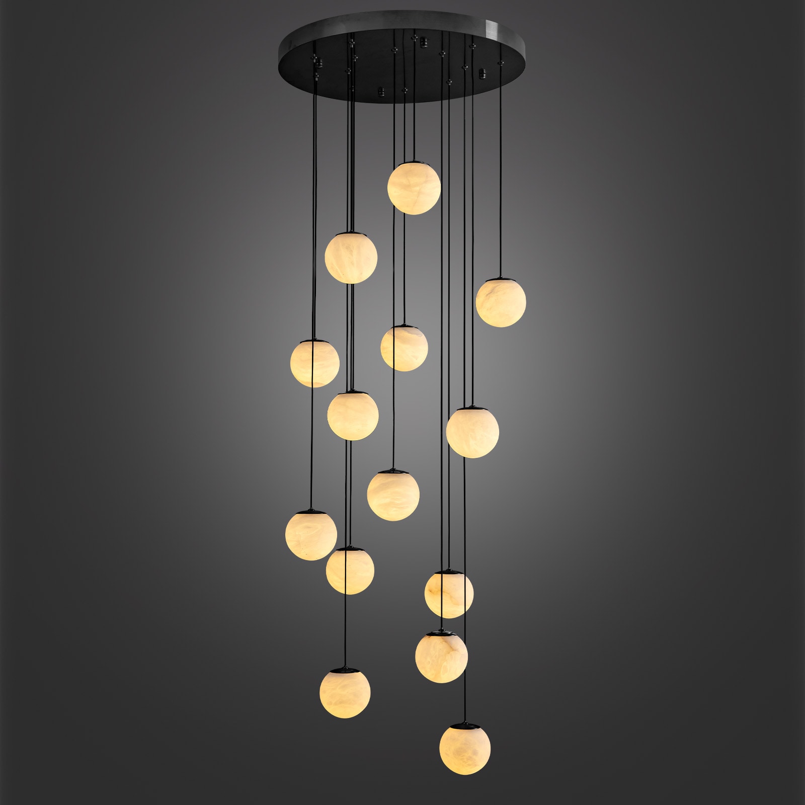 Gleam Flare  20 Inch Diameter Natural Alabaster Black Chandelier With 138 Inch Adjustable Cable For Staircase
