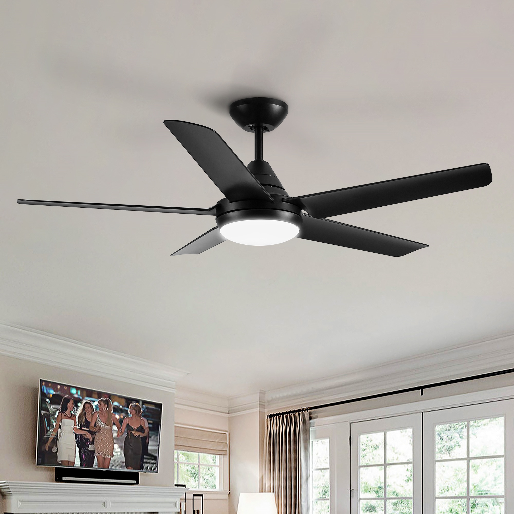 BABOOM BOM-P169586-OR 48-in Color-Changing Black with ABS Blades Ceiling Fan With Light - Remote Included ( 5 -Blade )
