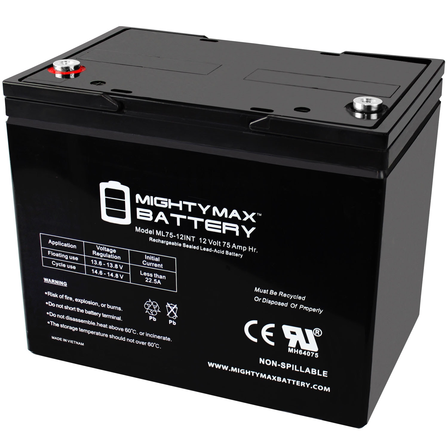 Mighty Max Battery 12V 75Ah Internal Thread for Wayne WSB1275 ...