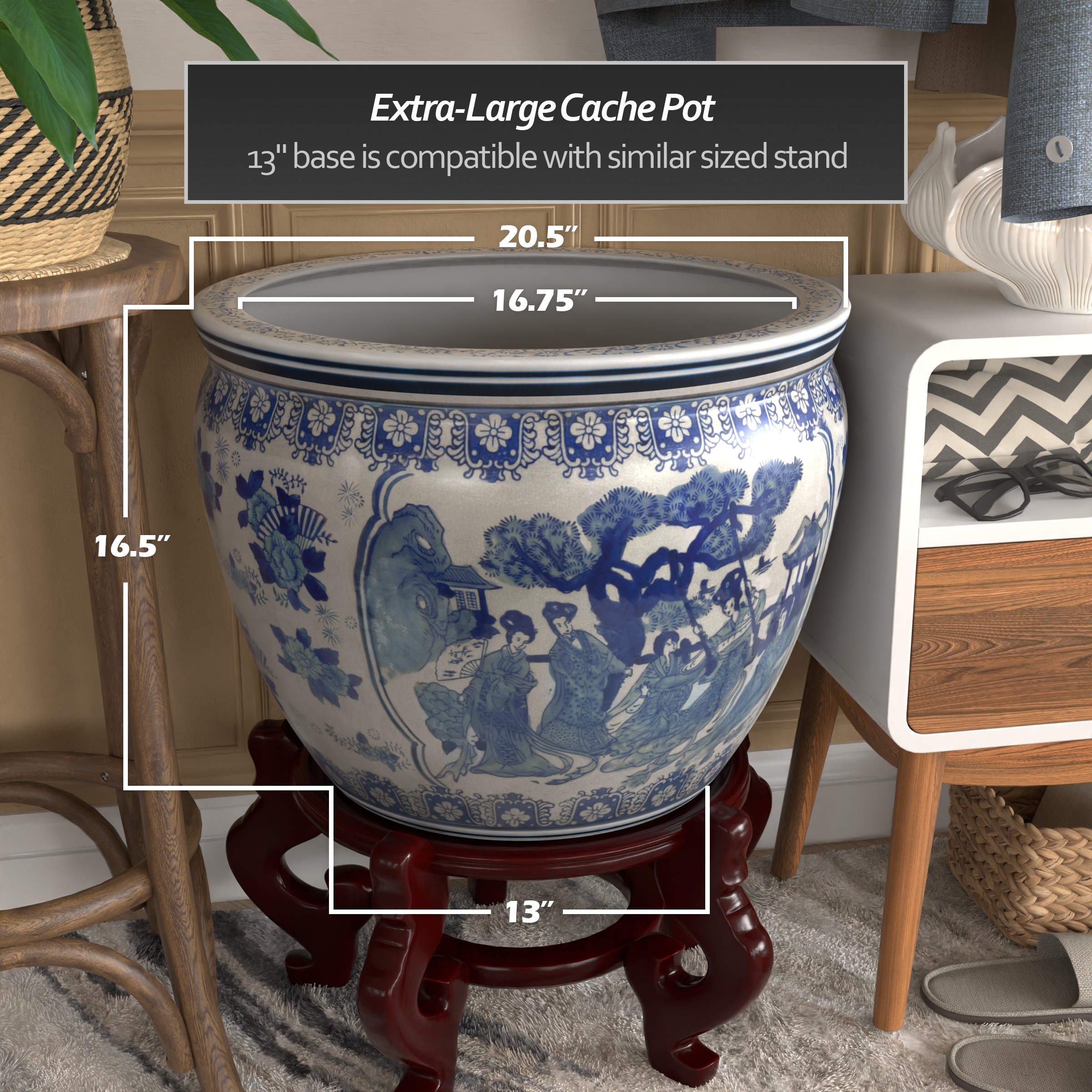 Oriental Furniture BW-20FISH-BWLD Planter-Window-Box - View #3