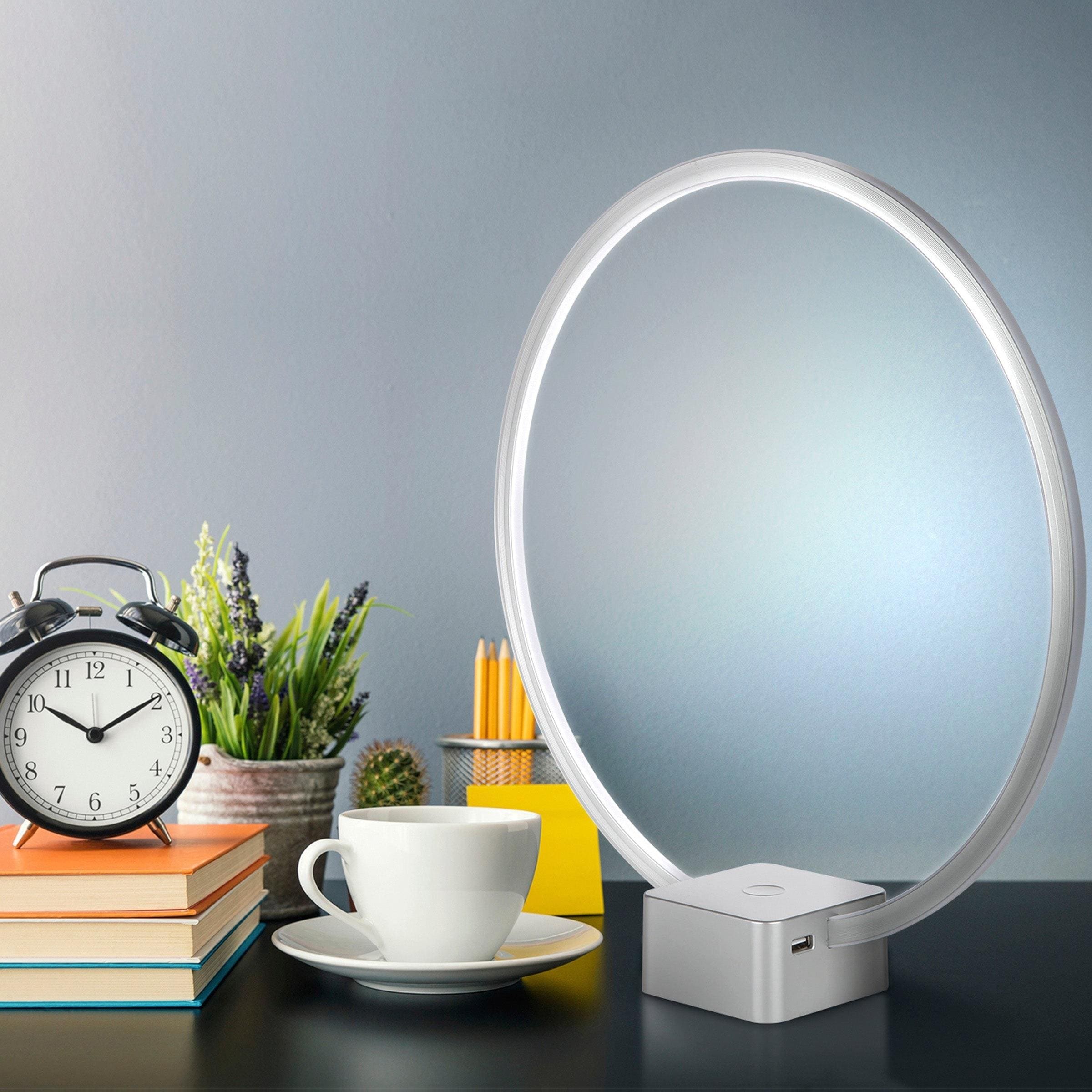 Platinum Silver Modern LED Desk Lamp with USB Port