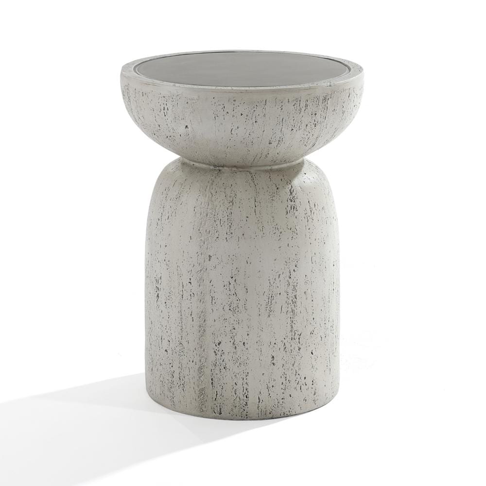LuxenHome WHOF2262 14.17-in W x 19.69-in H Off White, Gray Concrete Round Modern End Table