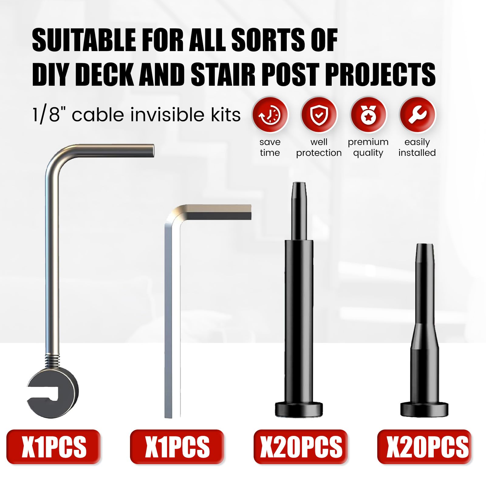 ITOPFOX 20 Pairs Cable Railing Hardware Kit Invisible Stainless Steel ...