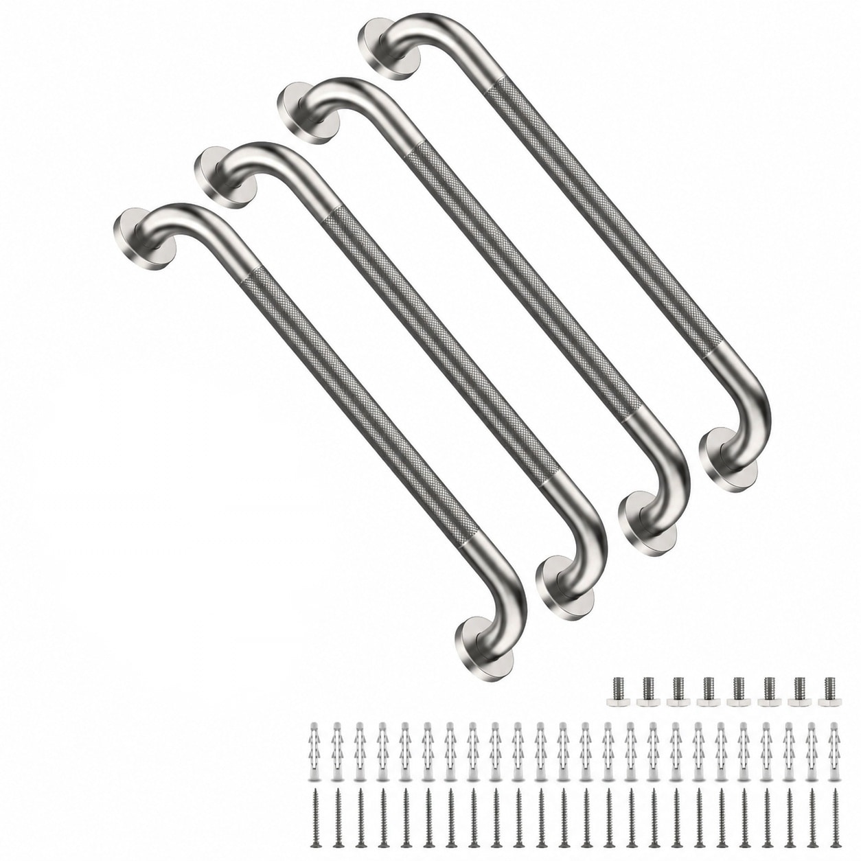 Aoibox 4 Pack 24 Inch Brushed Nickel Stainless Steel Shower Grab Bars Anti Slip Knurled Grip 1 25 in Diameter #LABZEIYA