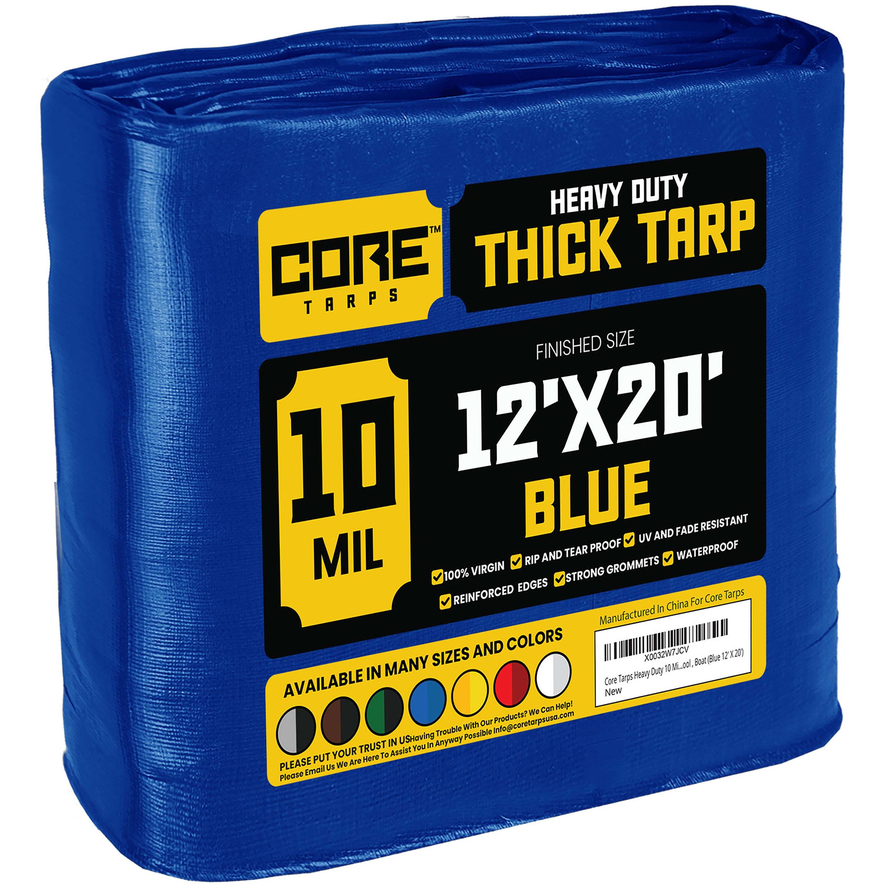 Core Tarps CT-605-12X20 12-ft x 20-ft Blue Waterproof Commercial Polyethylene 10-Mils Tarp