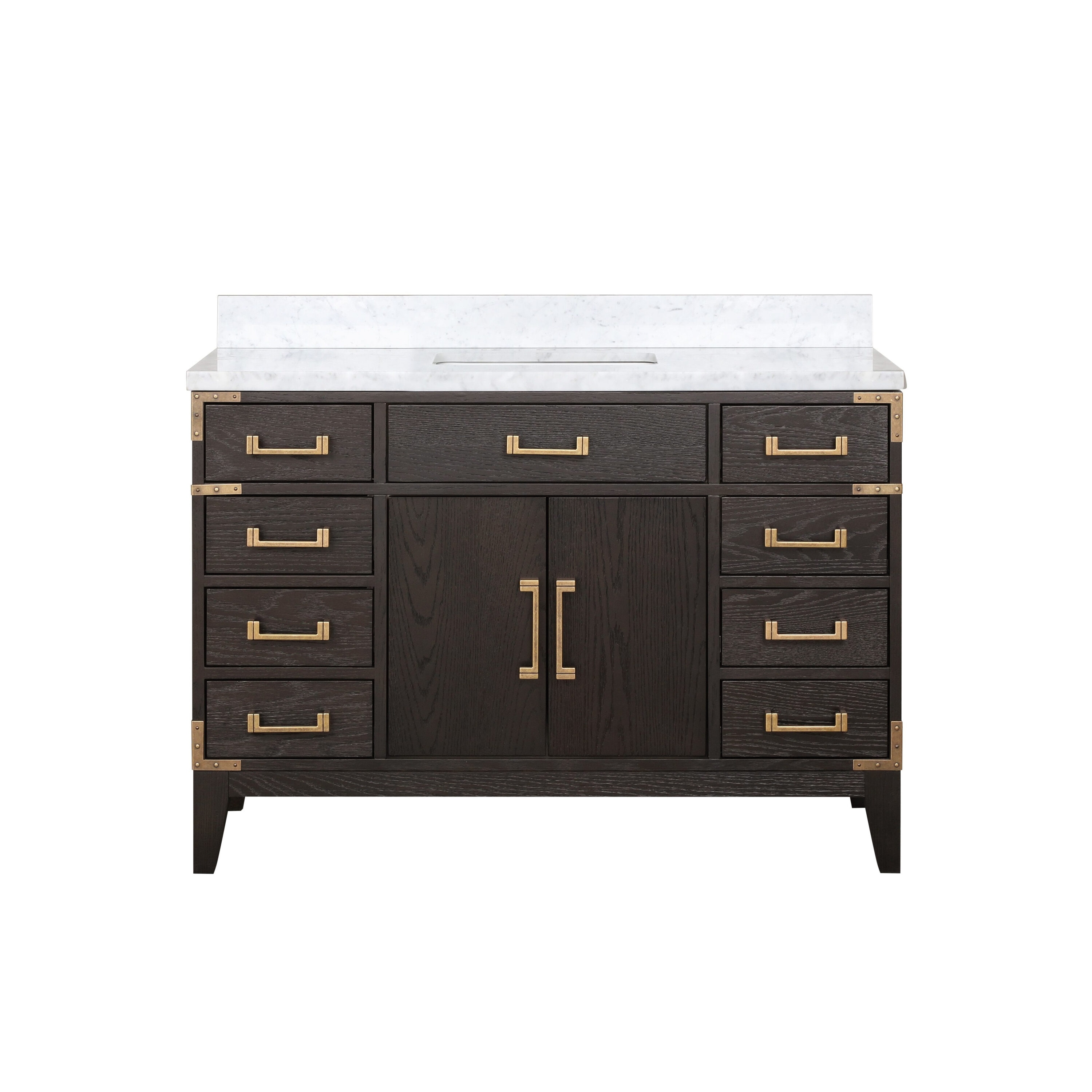 Lexora LVW48SK100 Wilton 48-in Brown Oak Undermount Single sink Bathroom Vanity with White Carrara Marble Marble Top