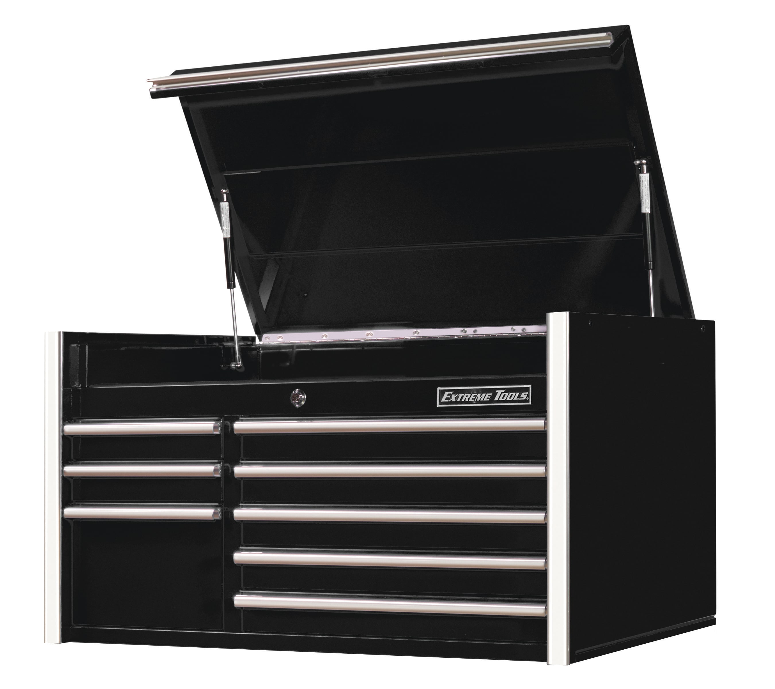 Extreme Tools RX 41 in. 8 -Drawer Top Tool Chest in Black, Black gloss powder coat finish and chrome anodized drawer pulls -  RX412508CHBK