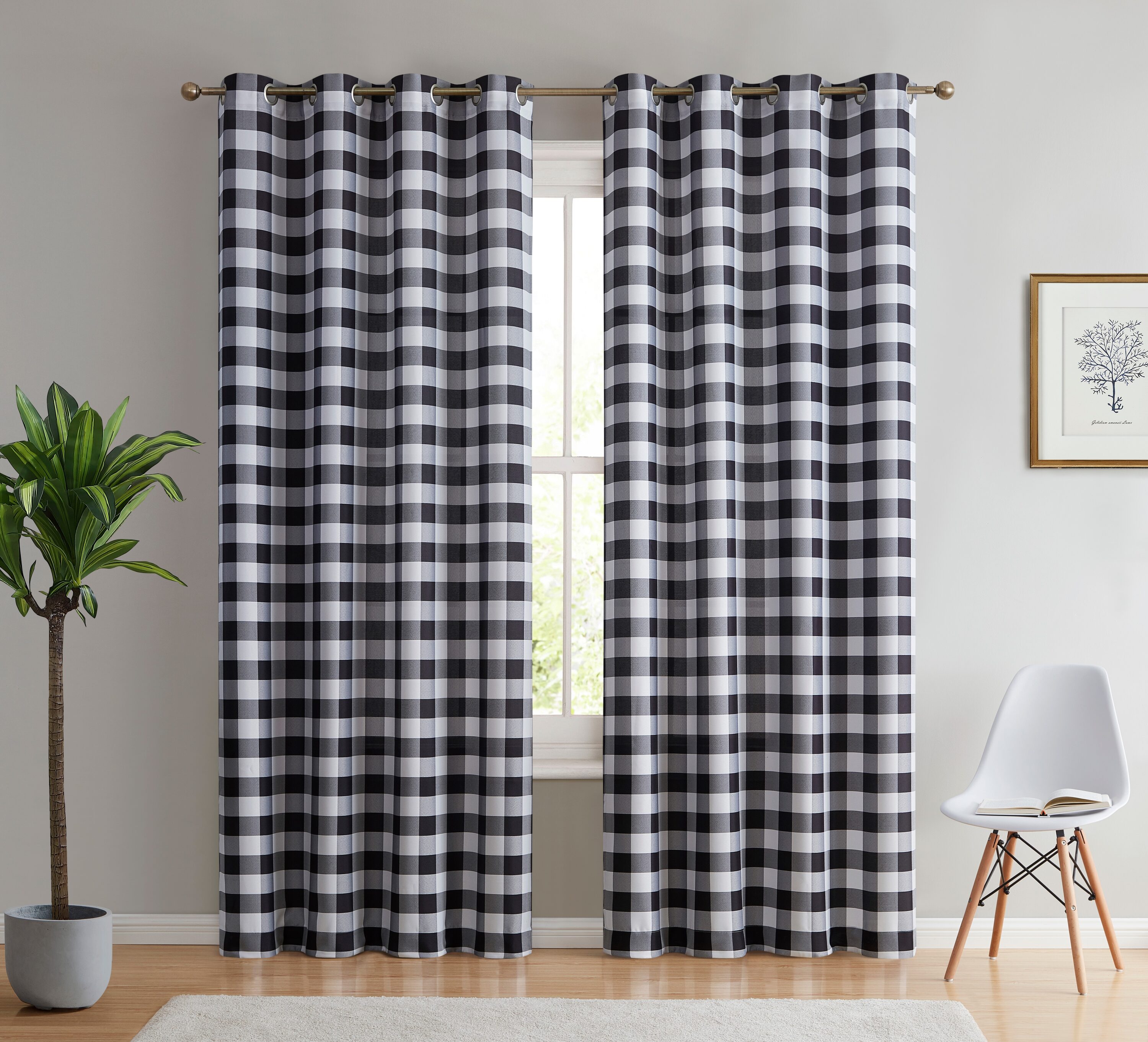 HLC.me HLTP-63BLK 63-Inches Black Light filtering Grommet Curtain panel pair