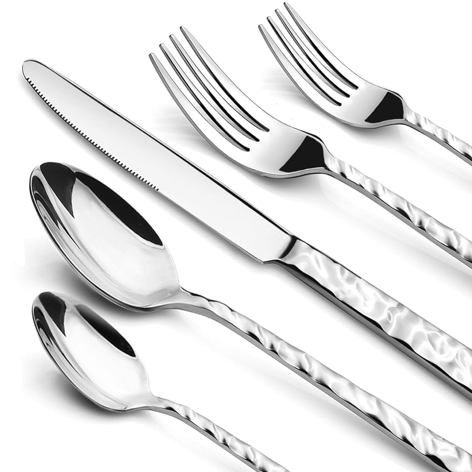Aoibox  60 Piece Stainless Steel Silverware Set for 12 with Wavy Design Forks Spoons Knives Mirror Polished Kit