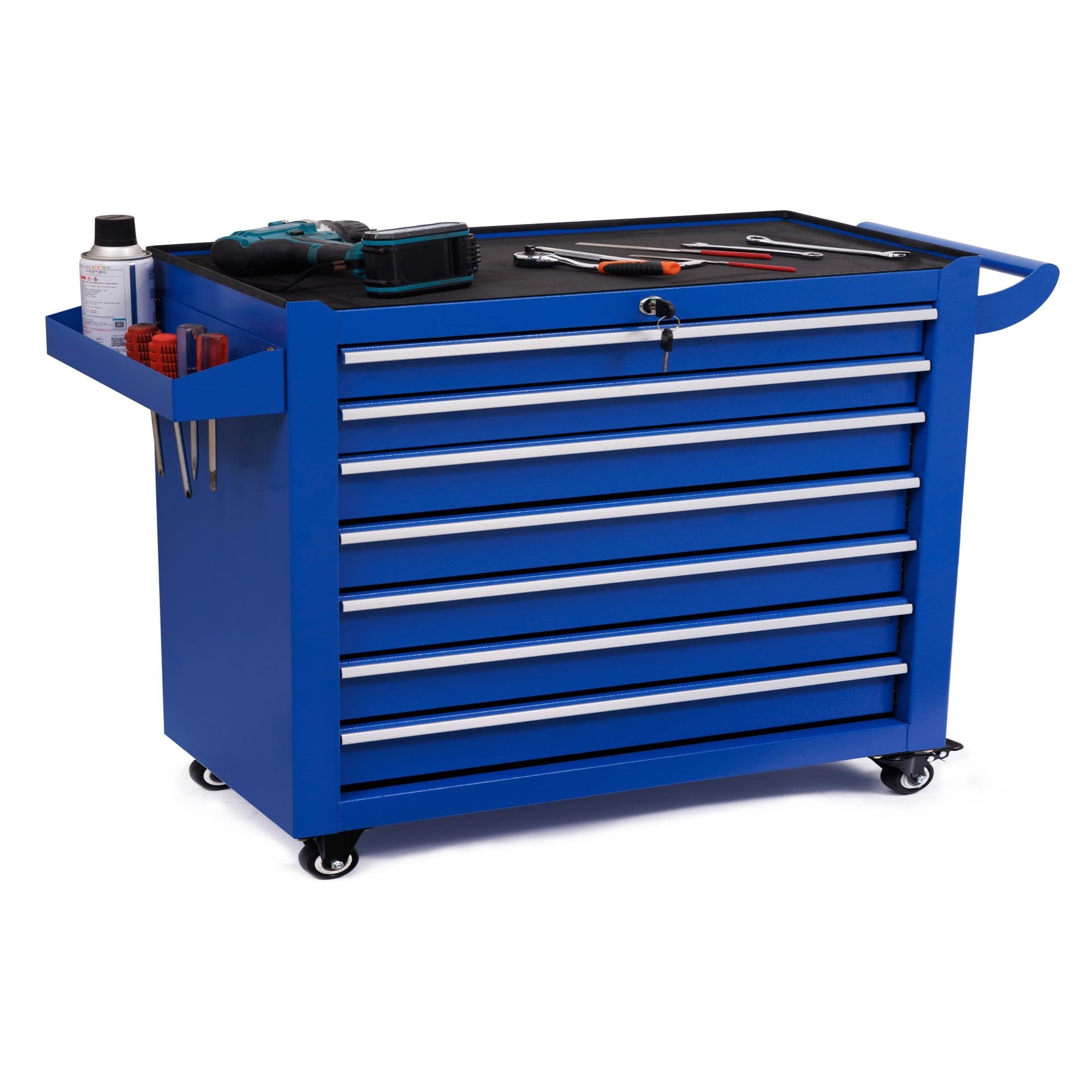 Boyel Living - Professional 7 Drawer Folding Tool Box Blue with Pegboard and Without Pegboard Hea...
